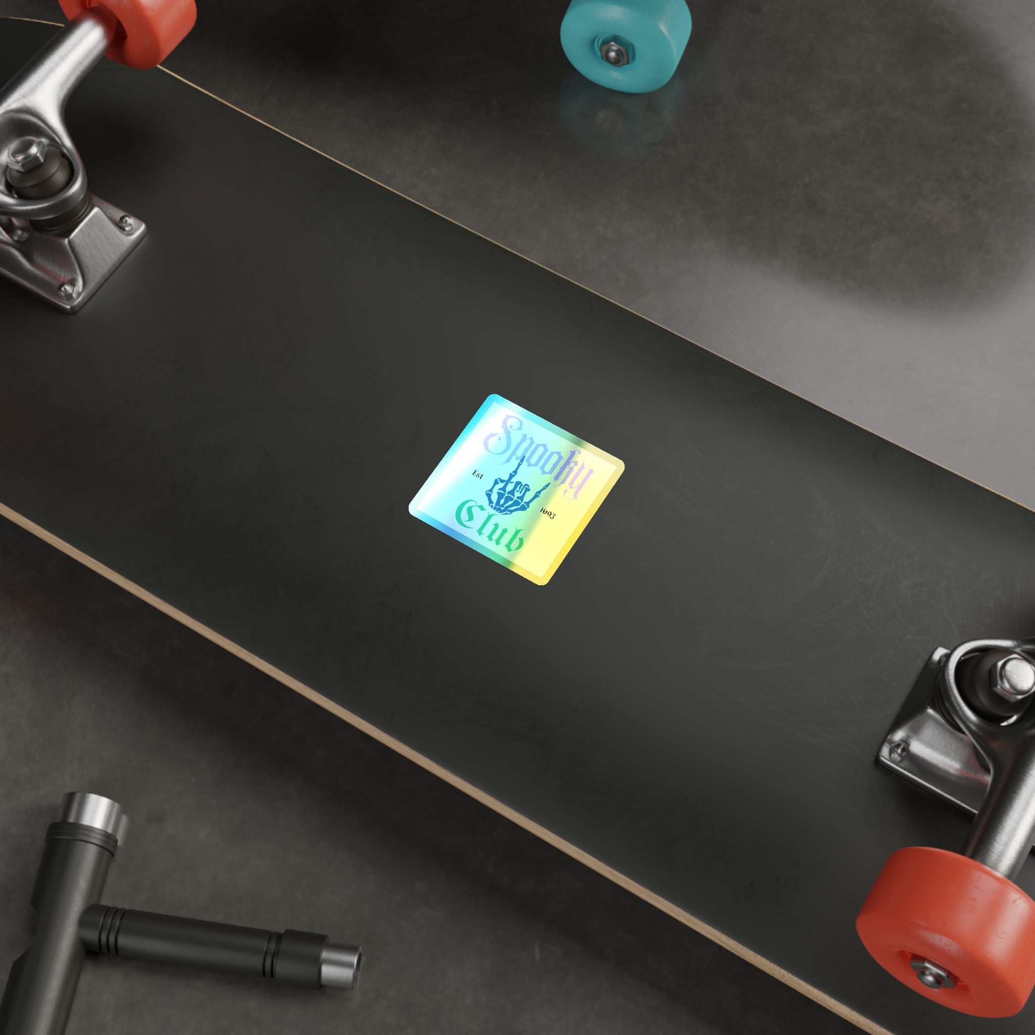 Holographic Stickers, Spooky Club Decal, Unique Skateboard Sticker, Halloween Party Decor, Fun Gift for Friends