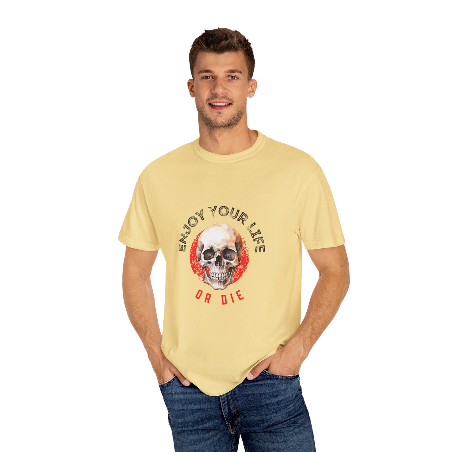 Skull Graphic T-Shirt, Enjoy Your Life Tee, Unisex Casual Shirt, Alternative Fashion, Edgy Gift for Halloween, Summer Wardrobe