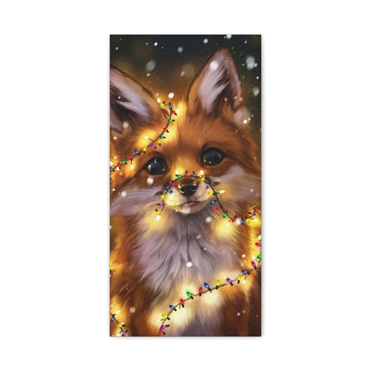 Christmas Fox Canvas Print, Holiday Wall Art, Cute Animal Decor, Light-Up Fox Artwork, Perfect Gift for Pet Lovers