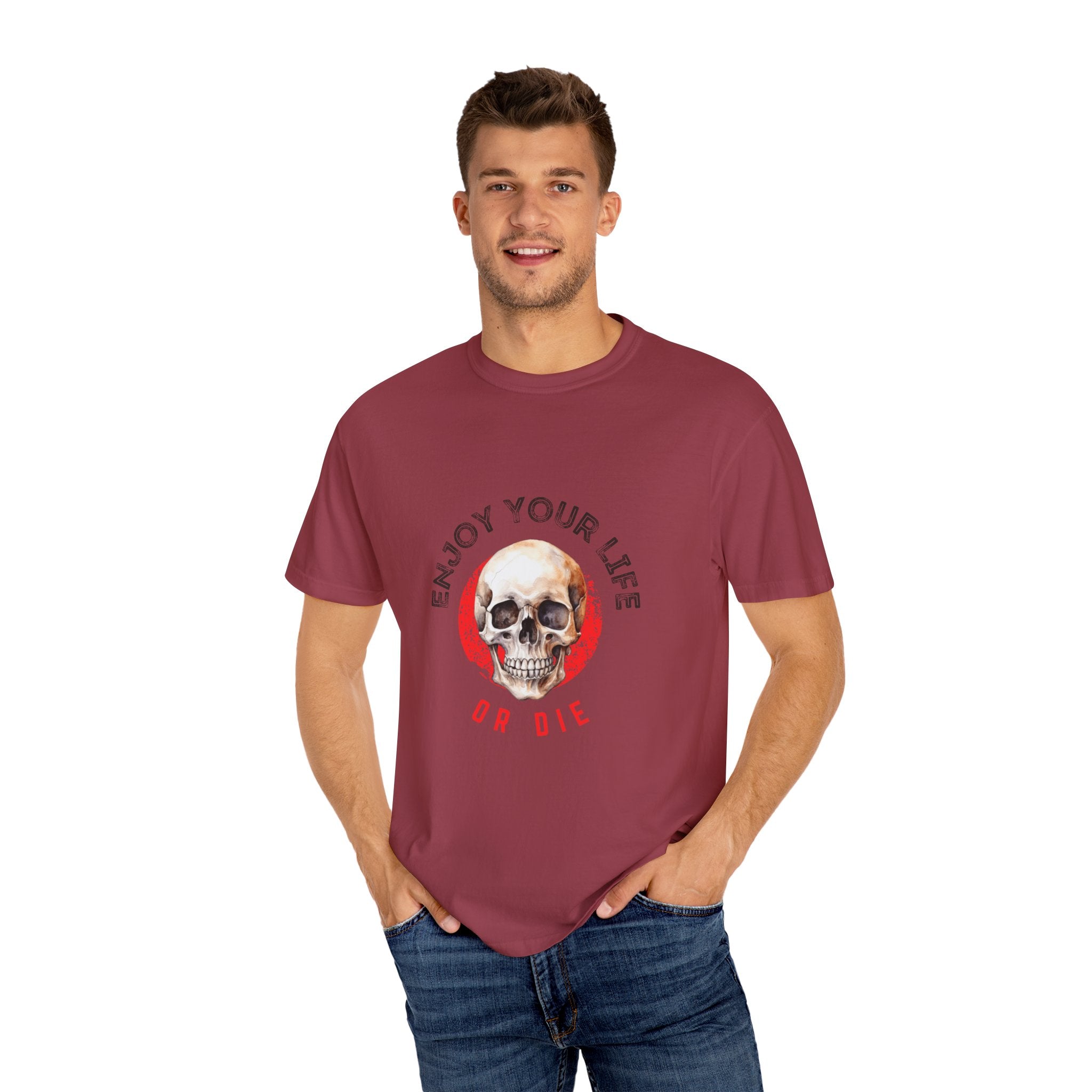 Skull Graphic T-Shirt, Enjoy Your Life Tee, Unisex Casual Shirt, Alternative Fashion, Edgy Gift for Halloween, Summer Wardrobe