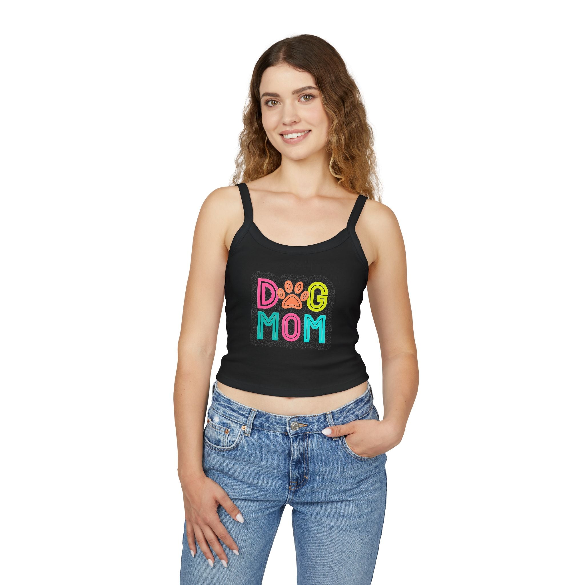 Dog Mom Spaghetti Strap Tank Top - Cute Pet Lover Shirt! Perfect for Summer, Gifts for Dog Lovers, Casual Wear, Pet Owners, Animal Lovers
