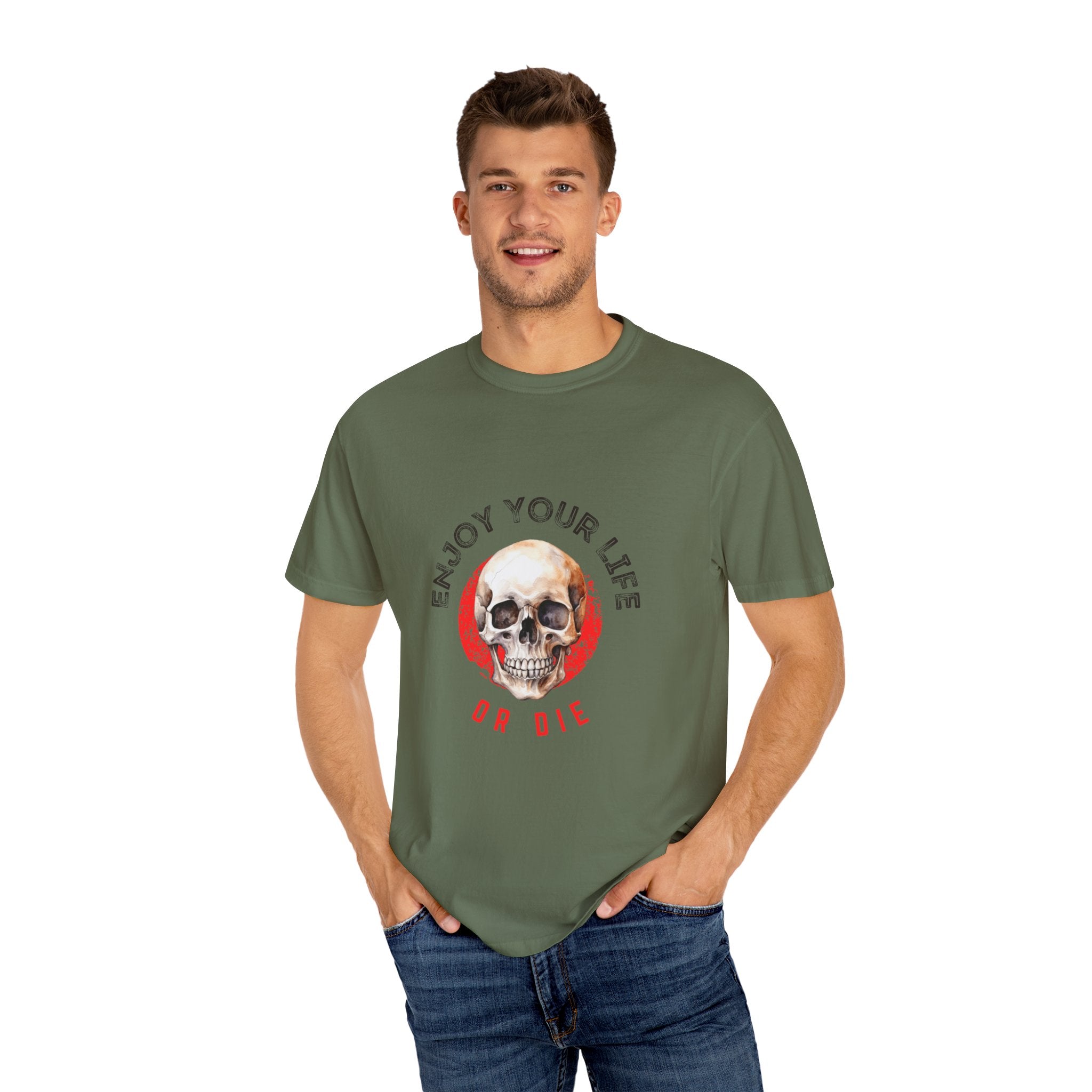Skull Graphic T-Shirt, Enjoy Your Life Tee, Unisex Casual Shirt, Alternative Fashion, Edgy Gift for Halloween, Summer Wardrobe