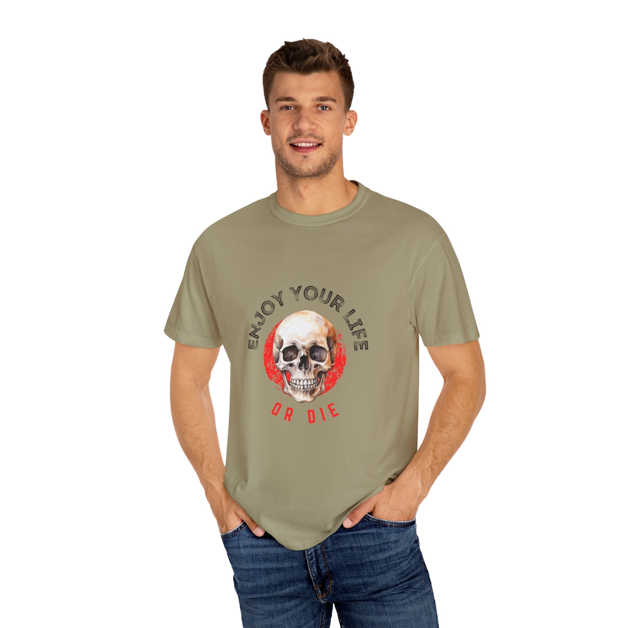 Skull Graphic T-Shirt, Enjoy Your Life Tee, Unisex Casual Shirt, Alternative Fashion, Edgy Gift for Halloween, Summer Wardrobe