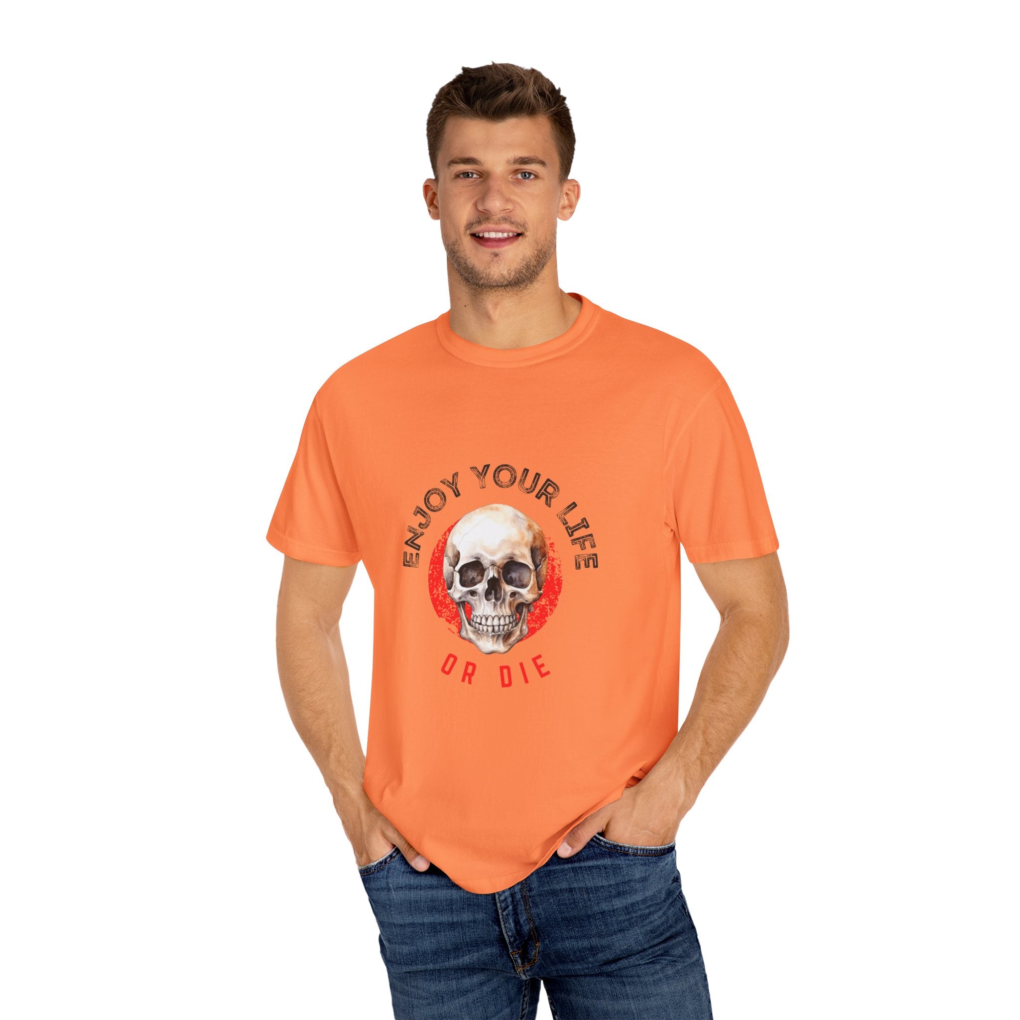 Skull Graphic T-Shirt, Enjoy Your Life Tee, Unisex Casual Shirt, Alternative Fashion, Edgy Gift for Halloween, Summer Wardrobe