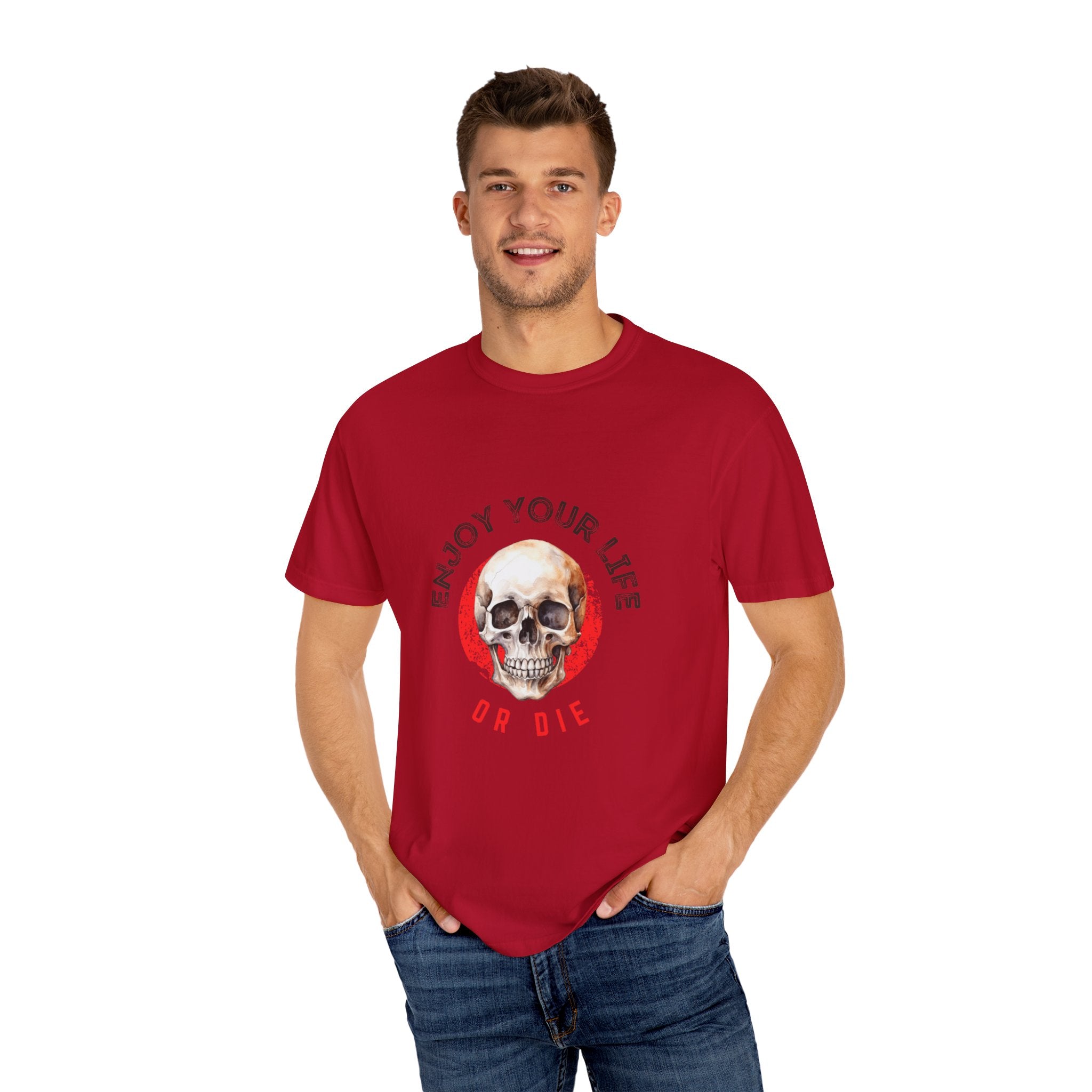 Skull Graphic T-Shirt, Enjoy Your Life Tee, Unisex Casual Shirt, Alternative Fashion, Edgy Gift for Halloween, Summer Wardrobe