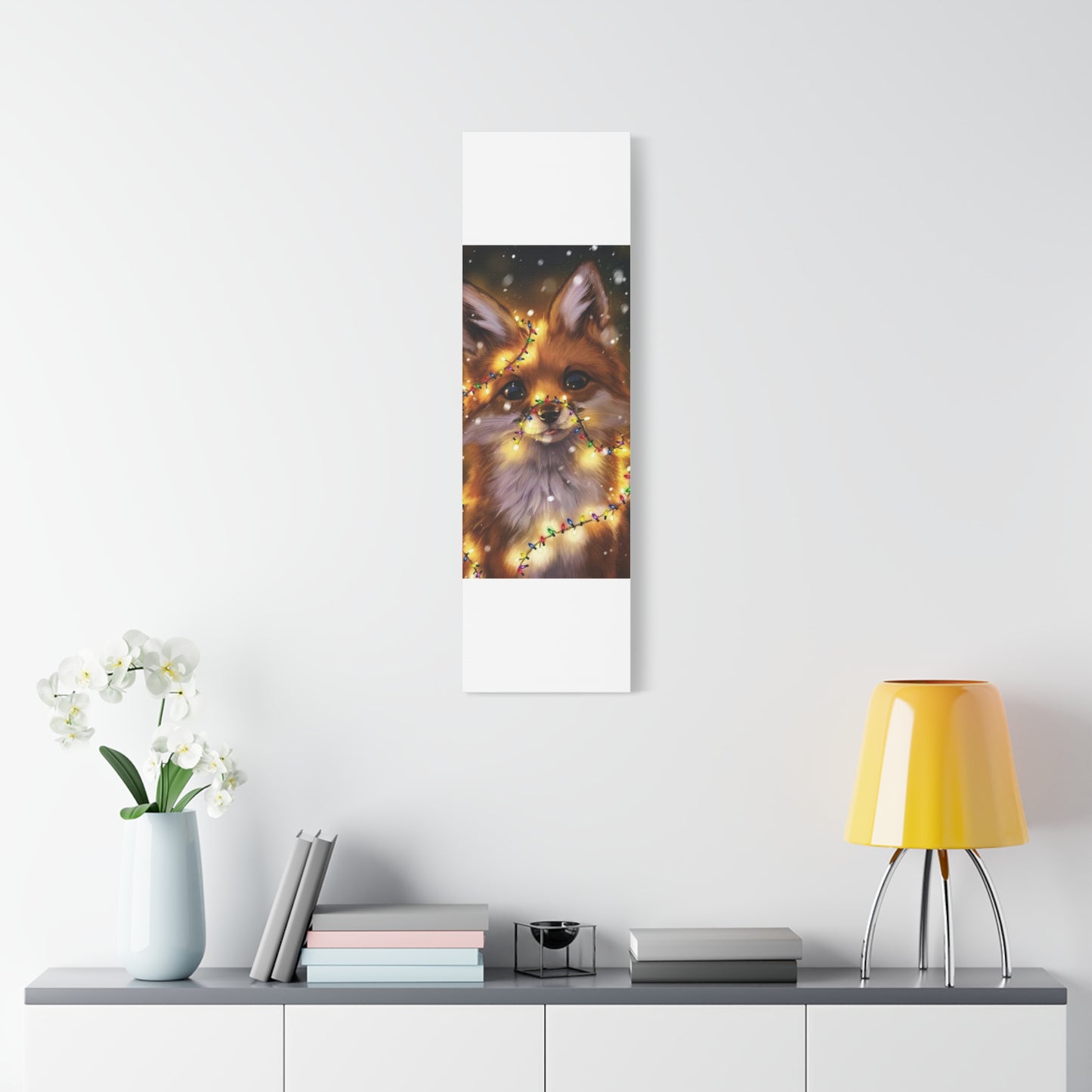 Christmas Fox Canvas Print, Holiday Wall Art, Cute Animal Decor, Light-Up Fox Artwork, Perfect Gift for Pet Lovers