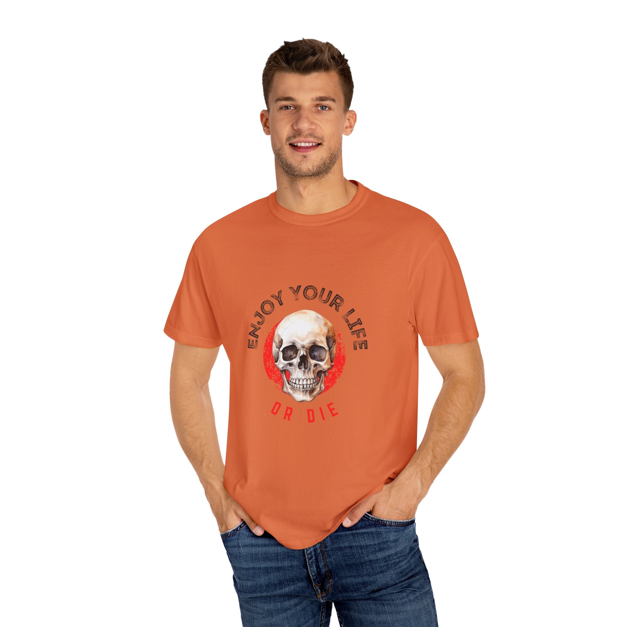 Skull Graphic T-Shirt, Enjoy Your Life Tee, Unisex Casual Shirt, Alternative Fashion, Edgy Gift for Halloween, Summer Wardrobe