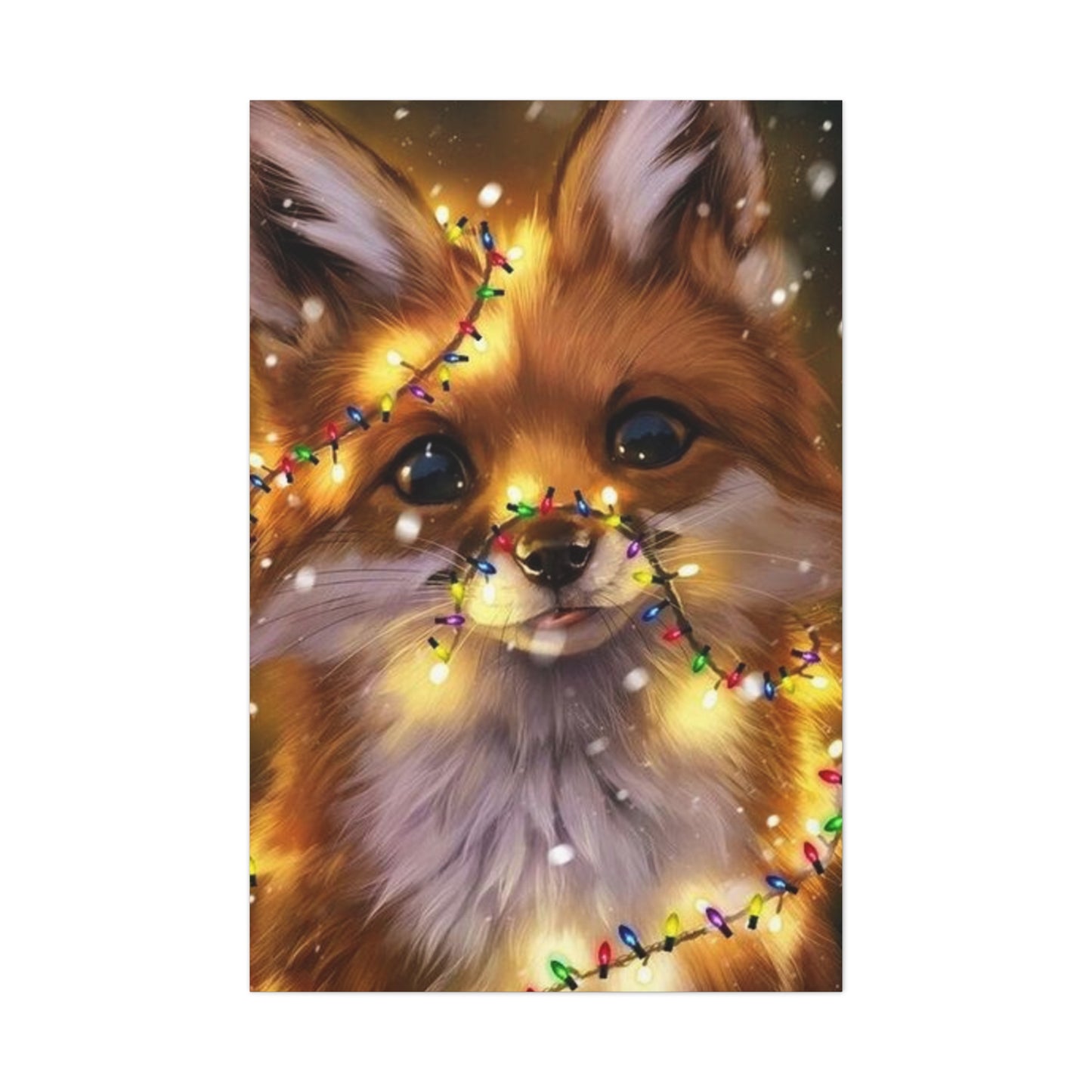 Christmas Fox Canvas Print, Holiday Wall Art, Cute Animal Decor, Light-Up Fox Artwork, Perfect Gift for Pet Lovers