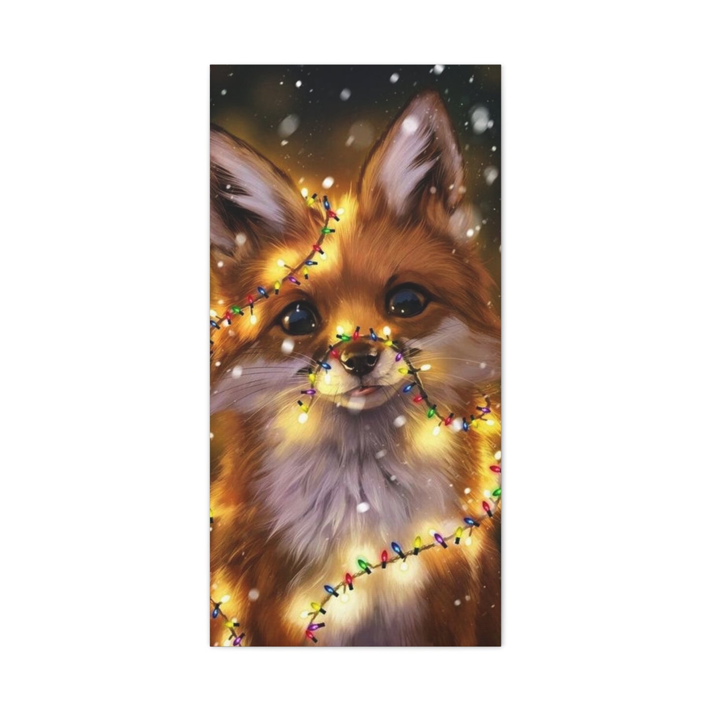 Christmas Fox Canvas Print, Holiday Wall Art, Cute Animal Decor, Light-Up Fox Artwork, Perfect Gift for Pet Lovers
