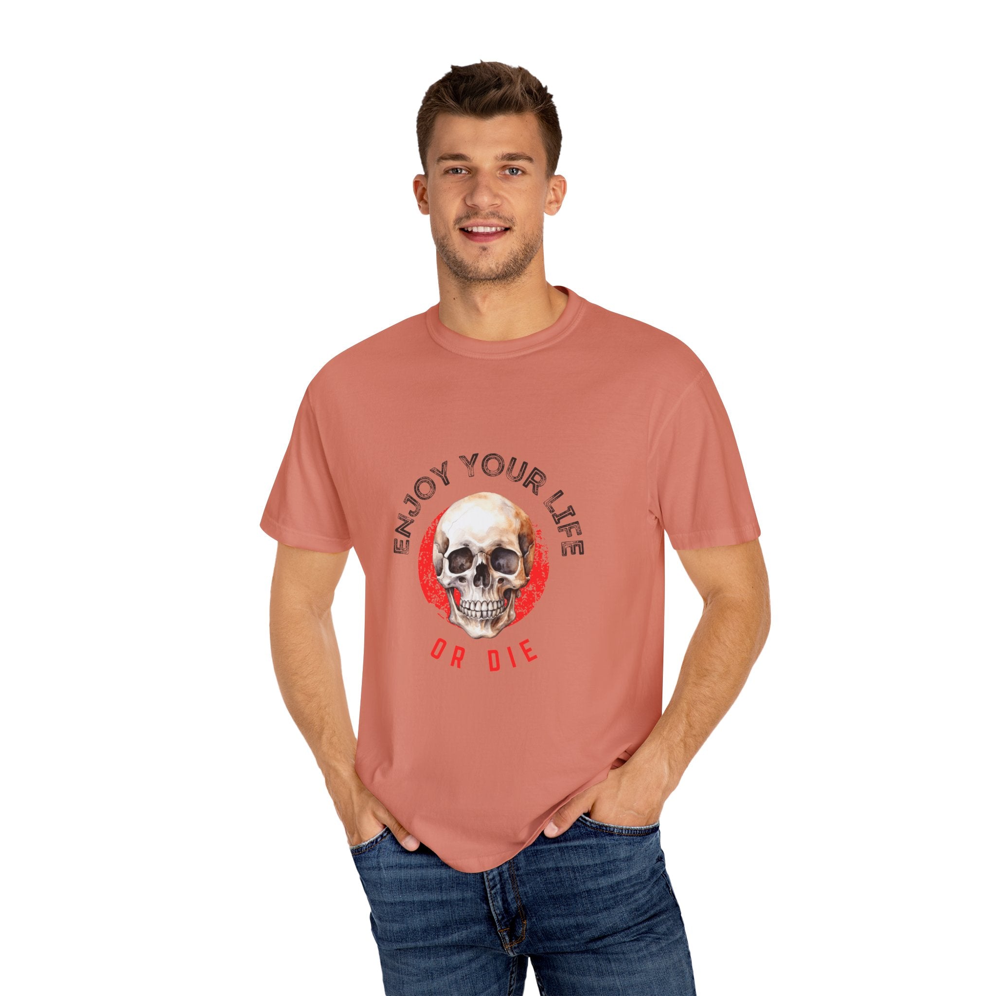 Skull Graphic T-Shirt, Enjoy Your Life Tee, Unisex Casual Shirt, Alternative Fashion, Edgy Gift for Halloween, Summer Wardrobe
