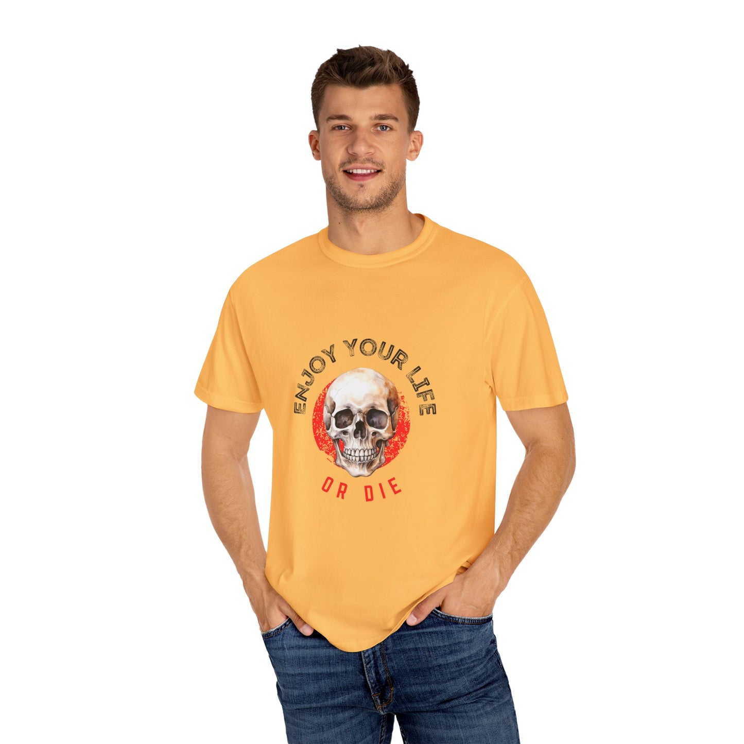 Skull Graphic T-Shirt, Enjoy Your Life Tee, Unisex Casual Shirt, Alternative Fashion, Edgy Gift for Halloween, Summer Wardrobe