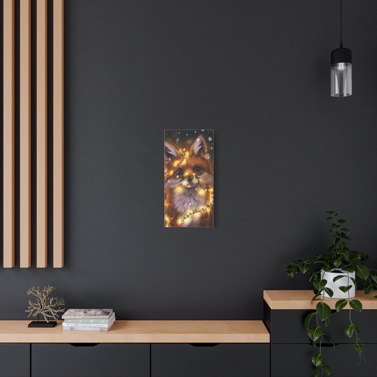 Christmas Fox Canvas Print, Holiday Wall Art, Cute Animal Decor, Light-Up Fox Artwork, Perfect Gift for Pet Lovers