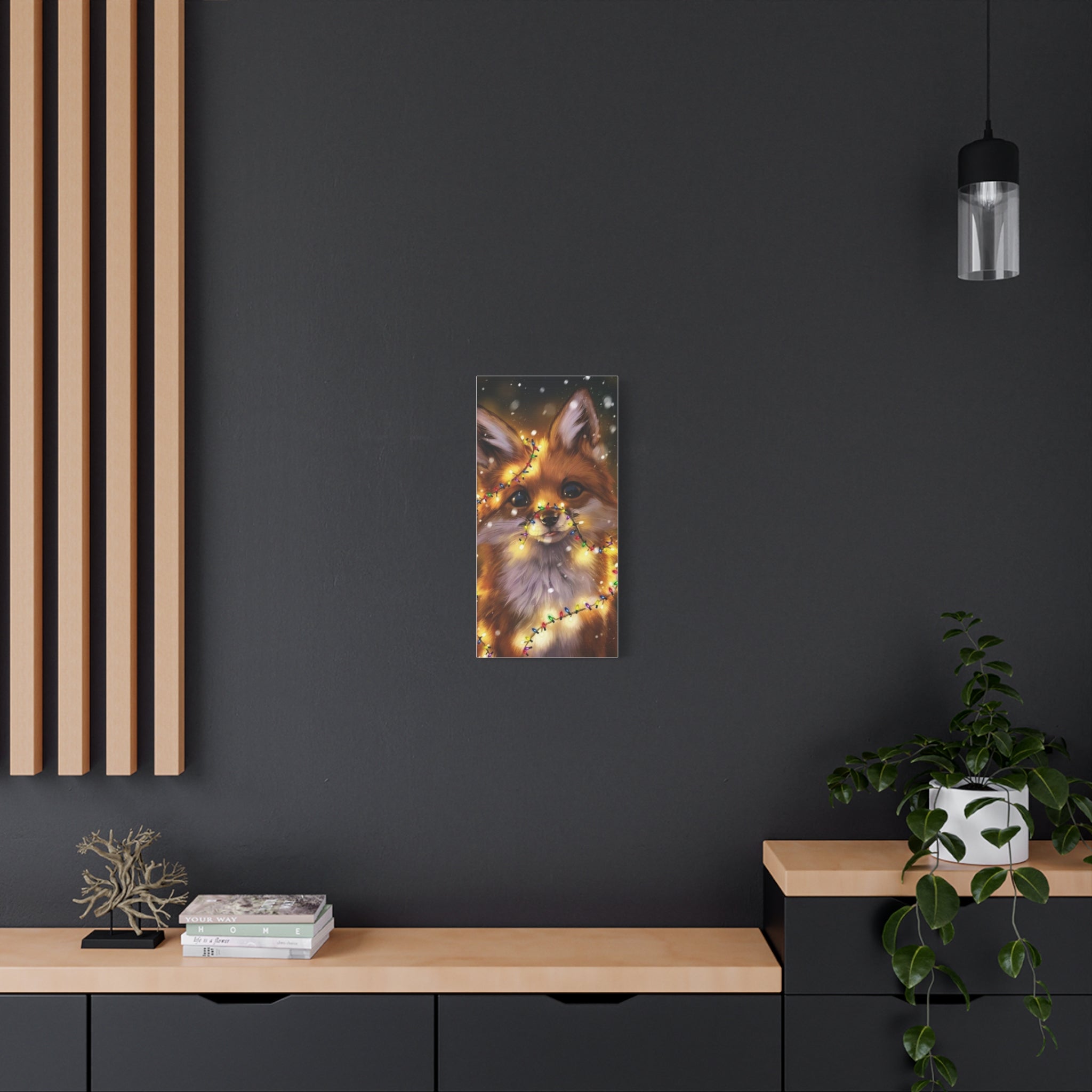 Christmas Fox Canvas Print, Holiday Wall Art, Cute Animal Decor, Light-Up Fox Artwork, Perfect Gift for Pet Lovers