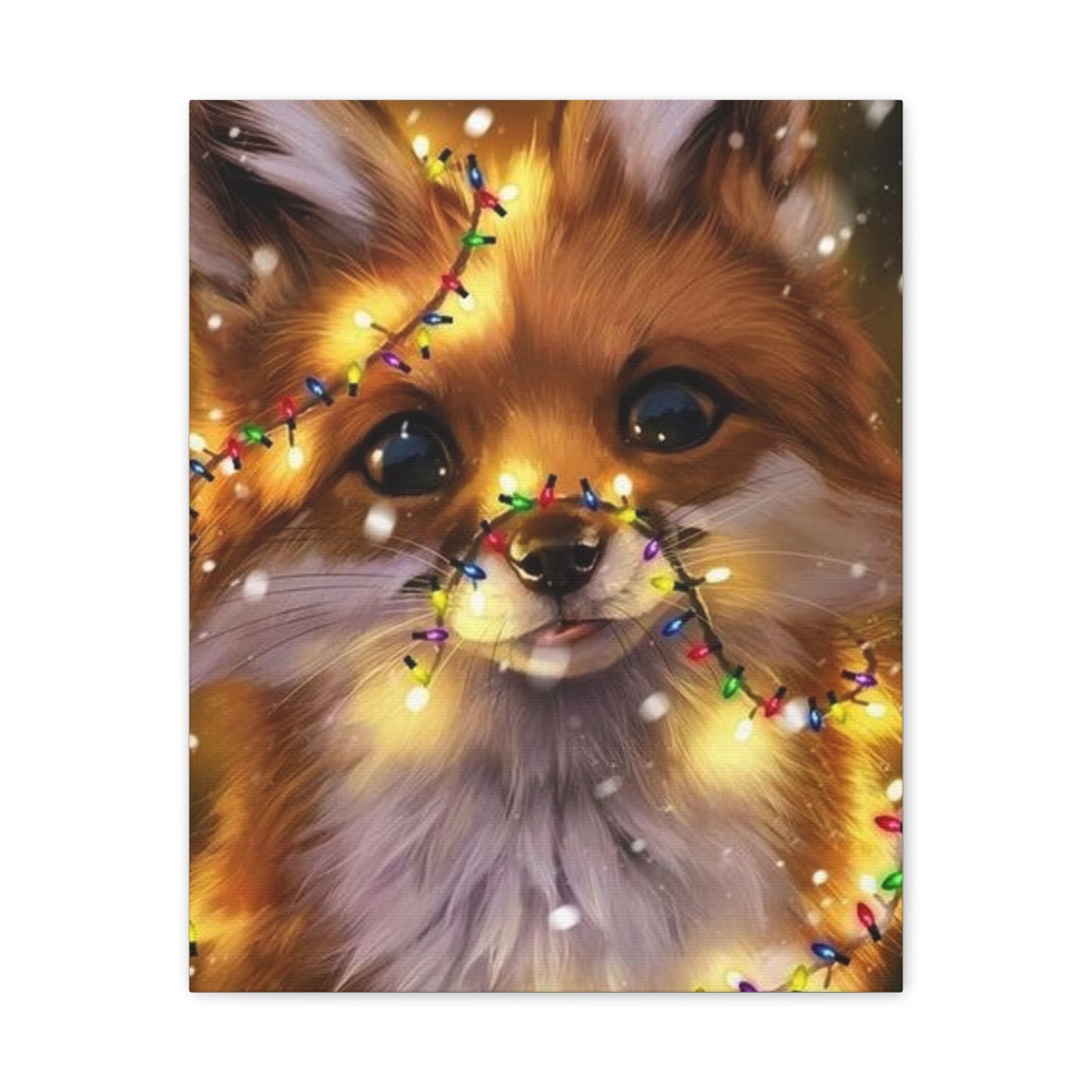Christmas Fox Canvas Print, Holiday Wall Art, Cute Animal Decor, Light-Up Fox Artwork, Perfect Gift for Pet Lovers