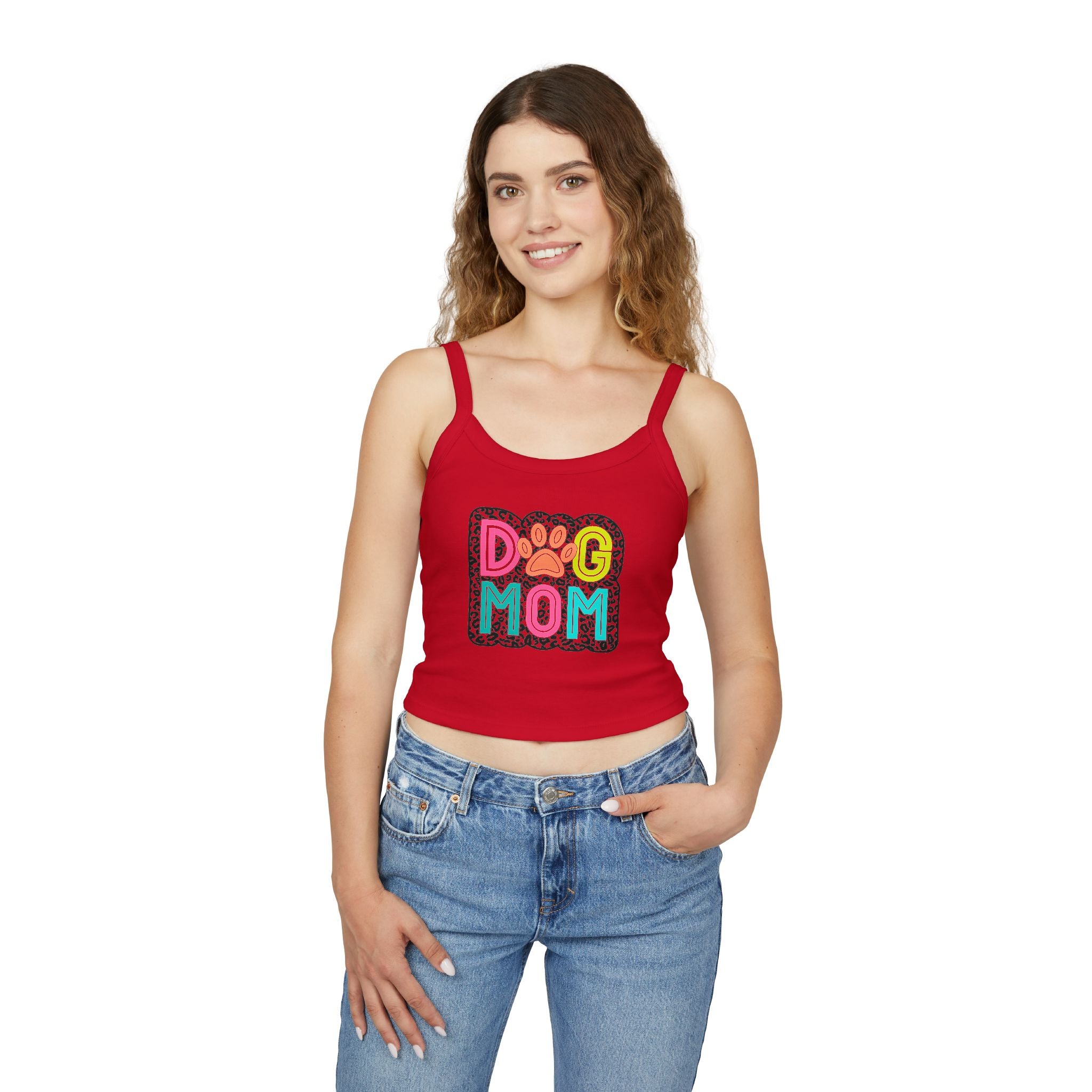 Dog Mom Spaghetti Strap Tank Top - Cute Pet Lover Shirt! Perfect for Summer, Gifts for Dog Lovers, Casual Wear, Pet Owners, Animal Lovers