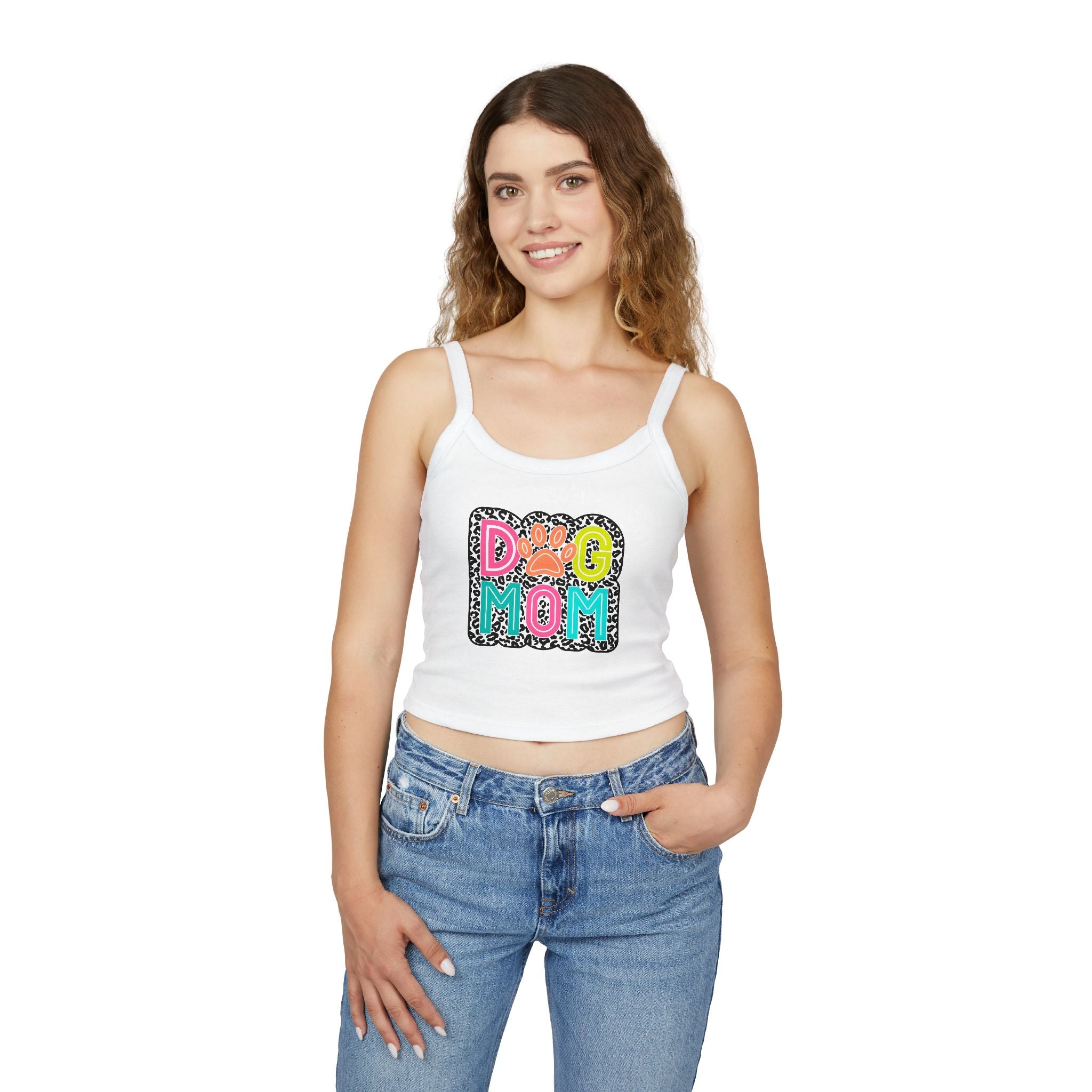 Dog Mom Spaghetti Strap Tank Top - Cute Pet Lover Shirt! Perfect for Summer, Gifts for Dog Lovers, Casual Wear, Pet Owners, Animal Lovers