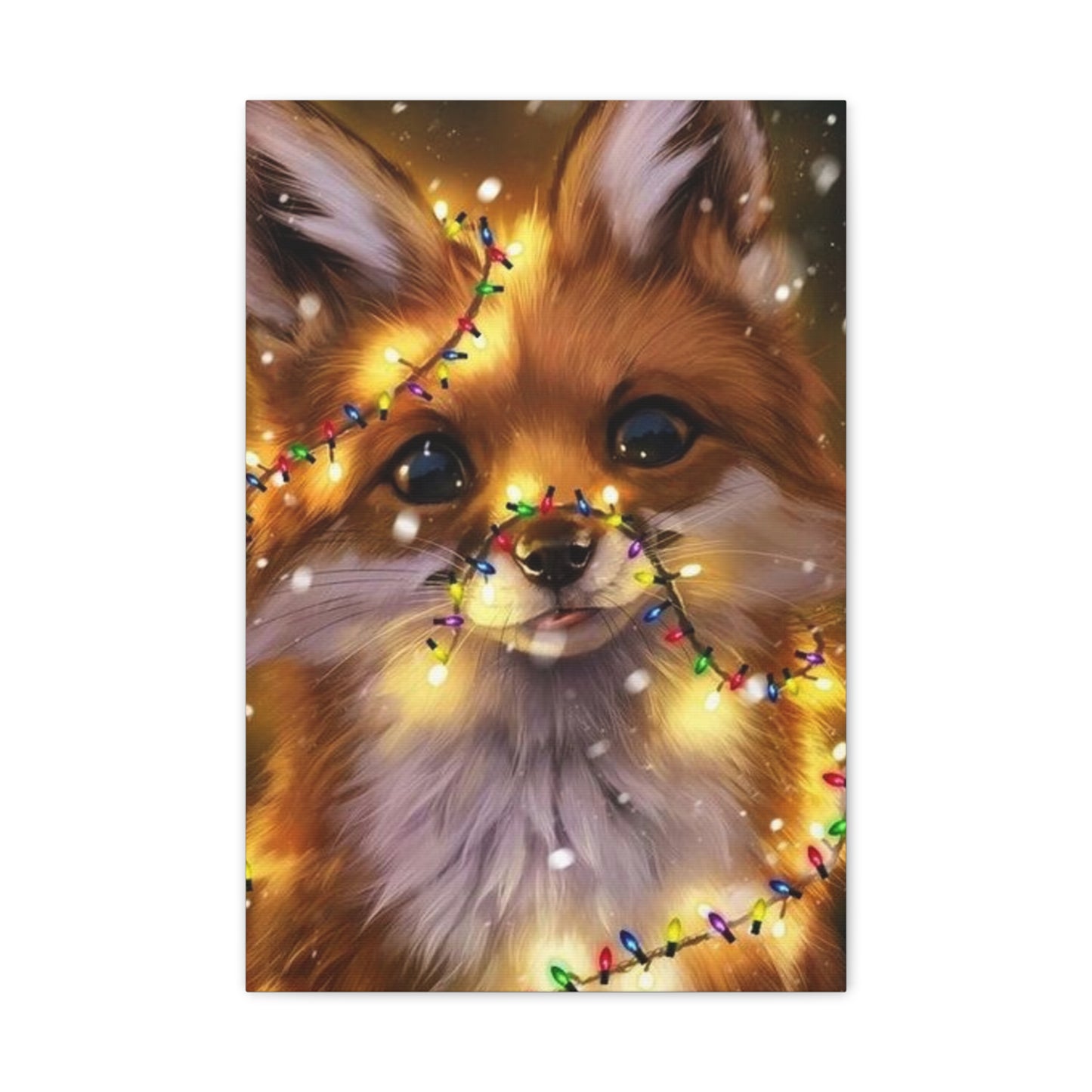 Christmas Fox Canvas Print, Holiday Wall Art, Cute Animal Decor, Light-Up Fox Artwork, Perfect Gift for Pet Lovers