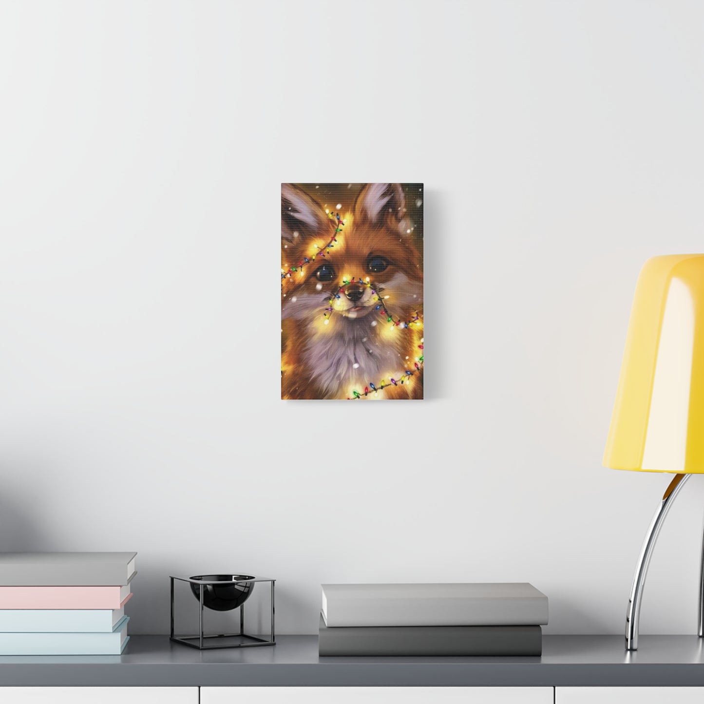 Christmas Fox Canvas Print, Holiday Wall Art, Cute Animal Decor, Light-Up Fox Artwork, Perfect Gift for Pet Lovers