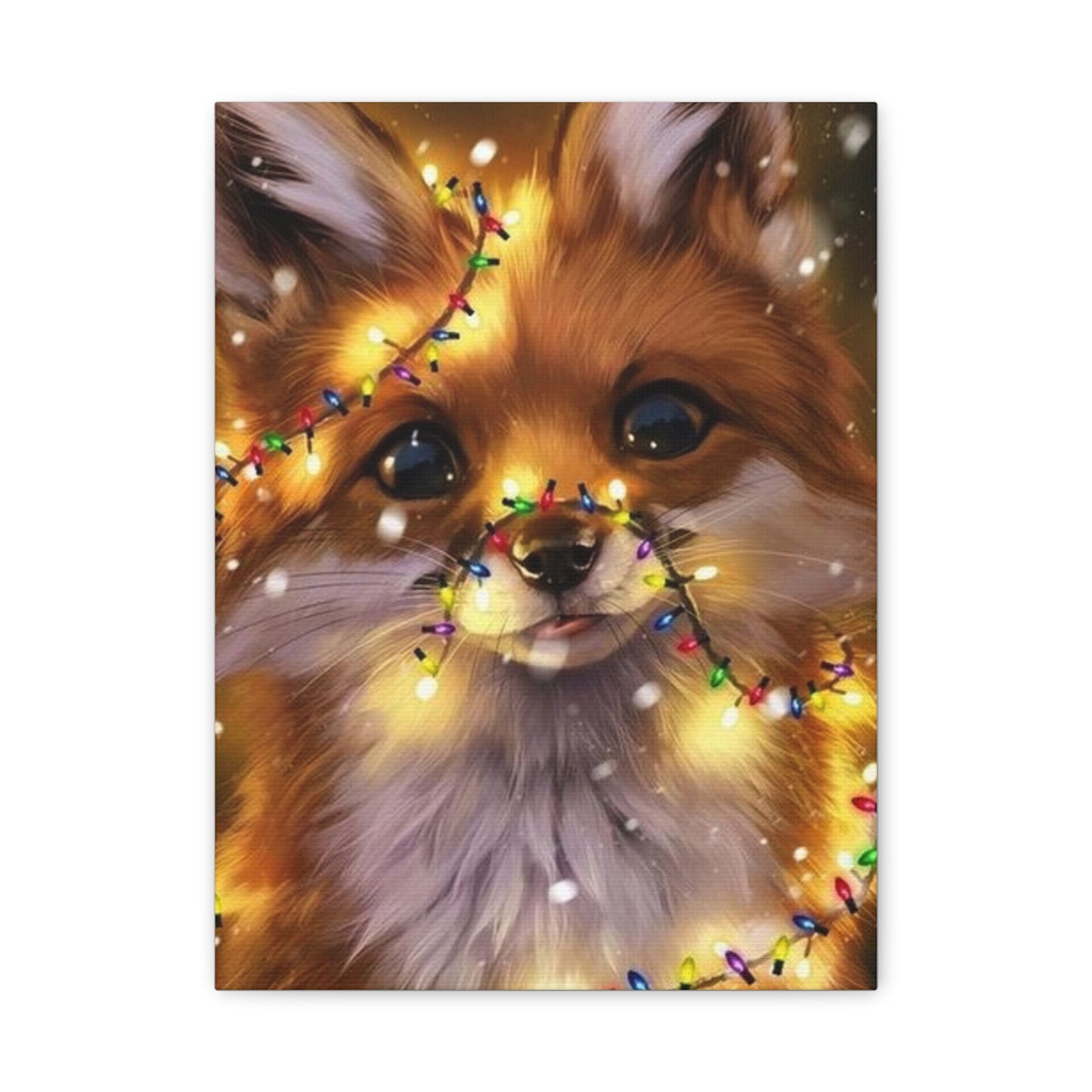 Christmas Fox Canvas Print, Holiday Wall Art, Cute Animal Decor, Light-Up Fox Artwork, Perfect Gift for Pet Lovers