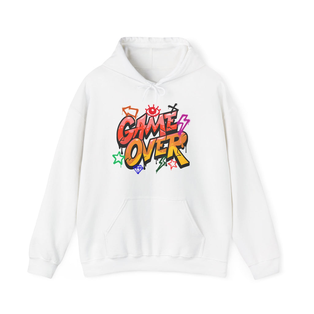 Game Over Unisex Heavy Blend Hoodie, Unique Graphic Sweatshirt, Cozy Streetwear, Gamer Gift, Stylish Casual Wear