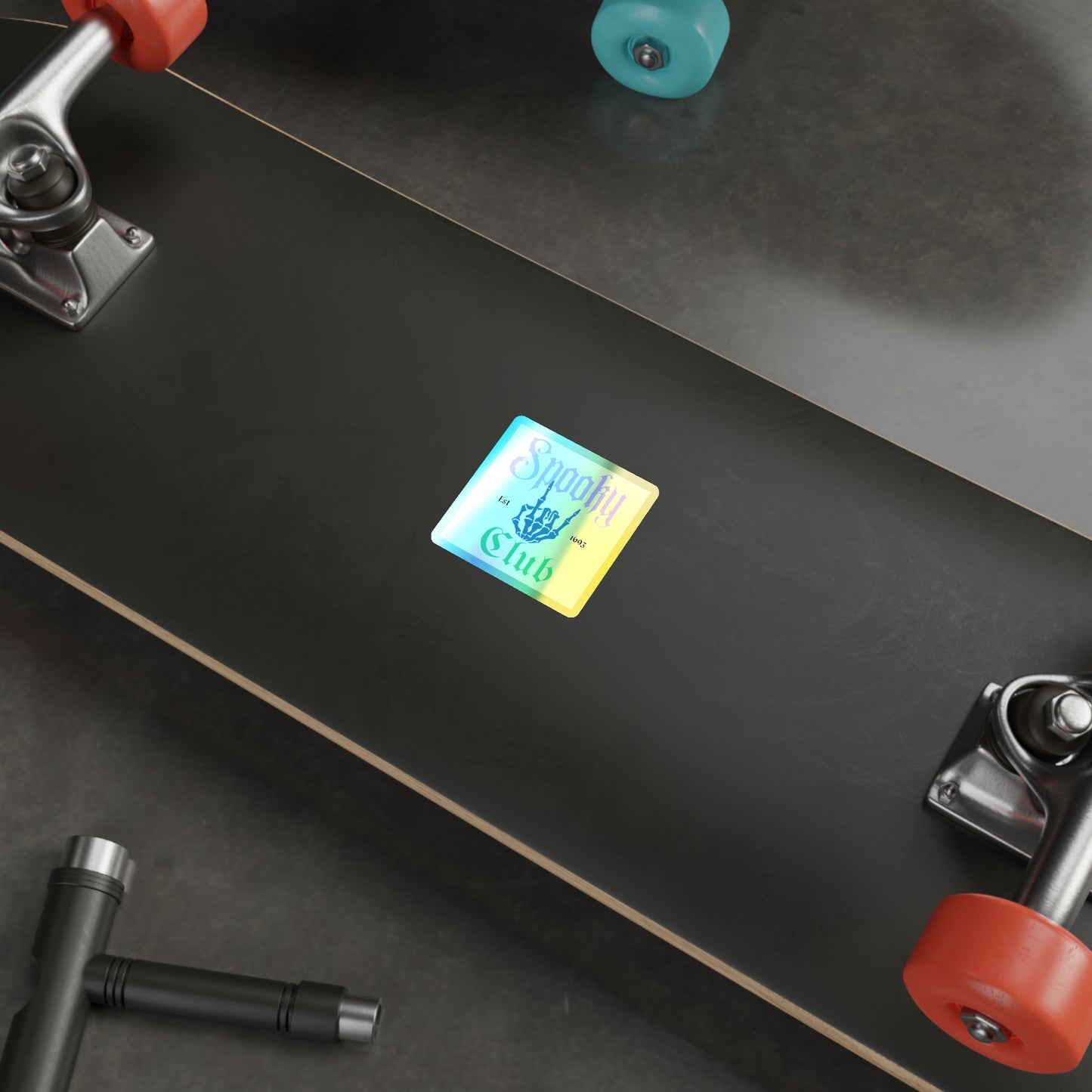 Holographic Stickers, Spooky Club Decal, Unique Skateboard Sticker, Halloween Party Decor, Fun Gift for Friends