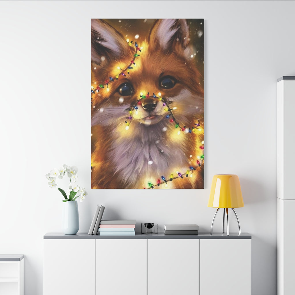 Christmas Fox Canvas Print, Holiday Wall Art, Cute Animal Decor, Light-Up Fox Artwork, Perfect Gift for Pet Lovers