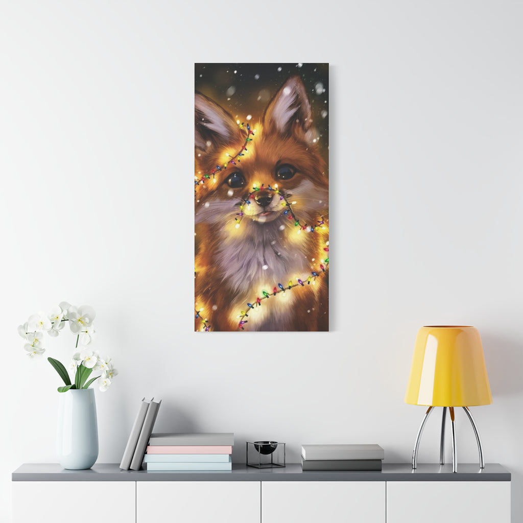 Christmas Fox Canvas Print, Holiday Wall Art, Cute Animal Decor, Light-Up Fox Artwork, Perfect Gift for Pet Lovers