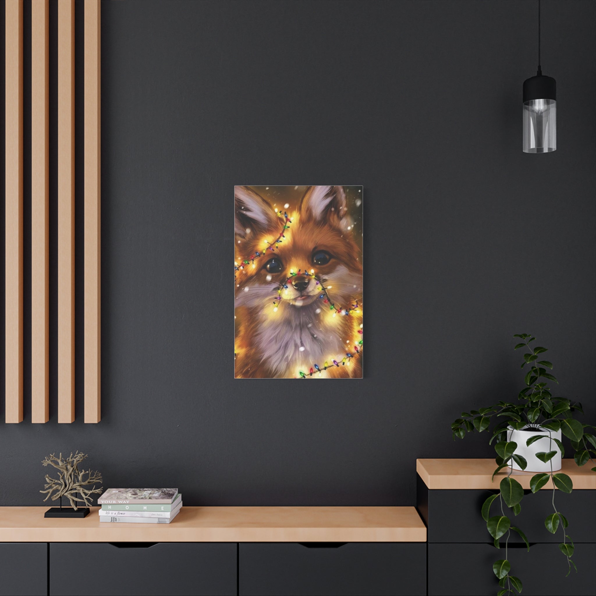 Christmas Fox Canvas Print, Holiday Wall Art, Cute Animal Decor, Light-Up Fox Artwork, Perfect Gift for Pet Lovers