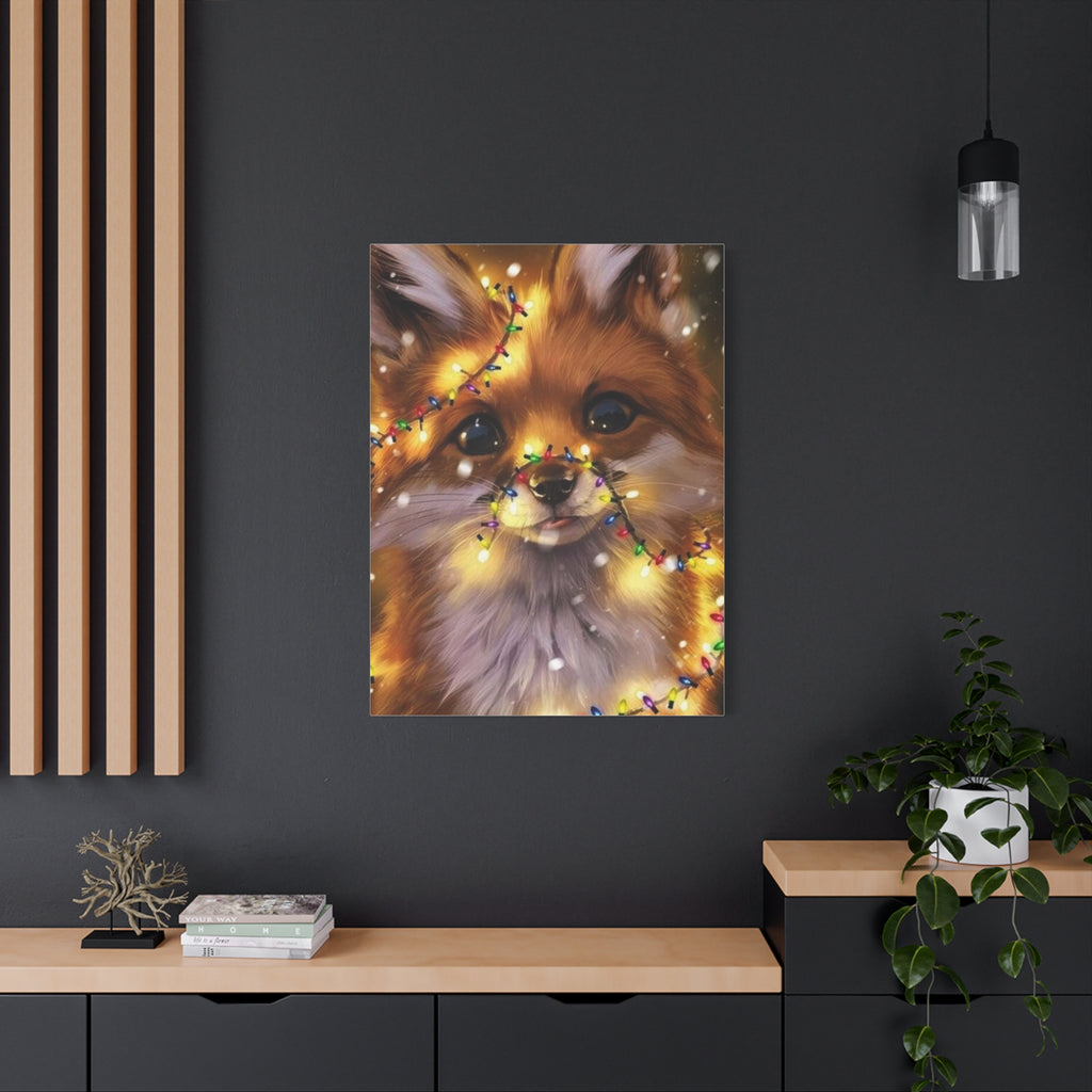 Christmas Fox Canvas Print, Holiday Wall Art, Cute Animal Decor, Light-Up Fox Artwork, Perfect Gift for Pet Lovers