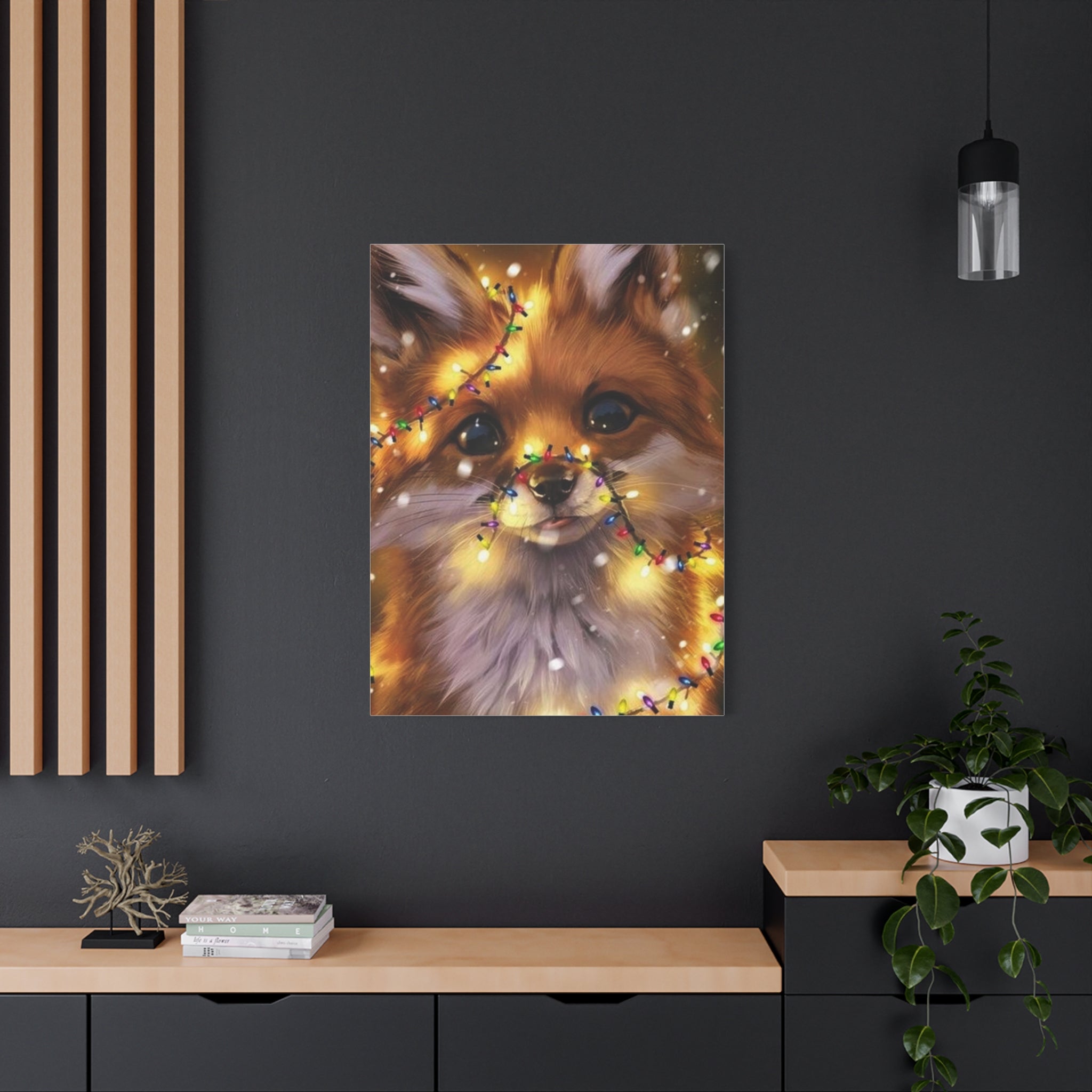 Christmas Fox Canvas Print, Holiday Wall Art, Cute Animal Decor, Light-Up Fox Artwork, Perfect Gift for Pet Lovers