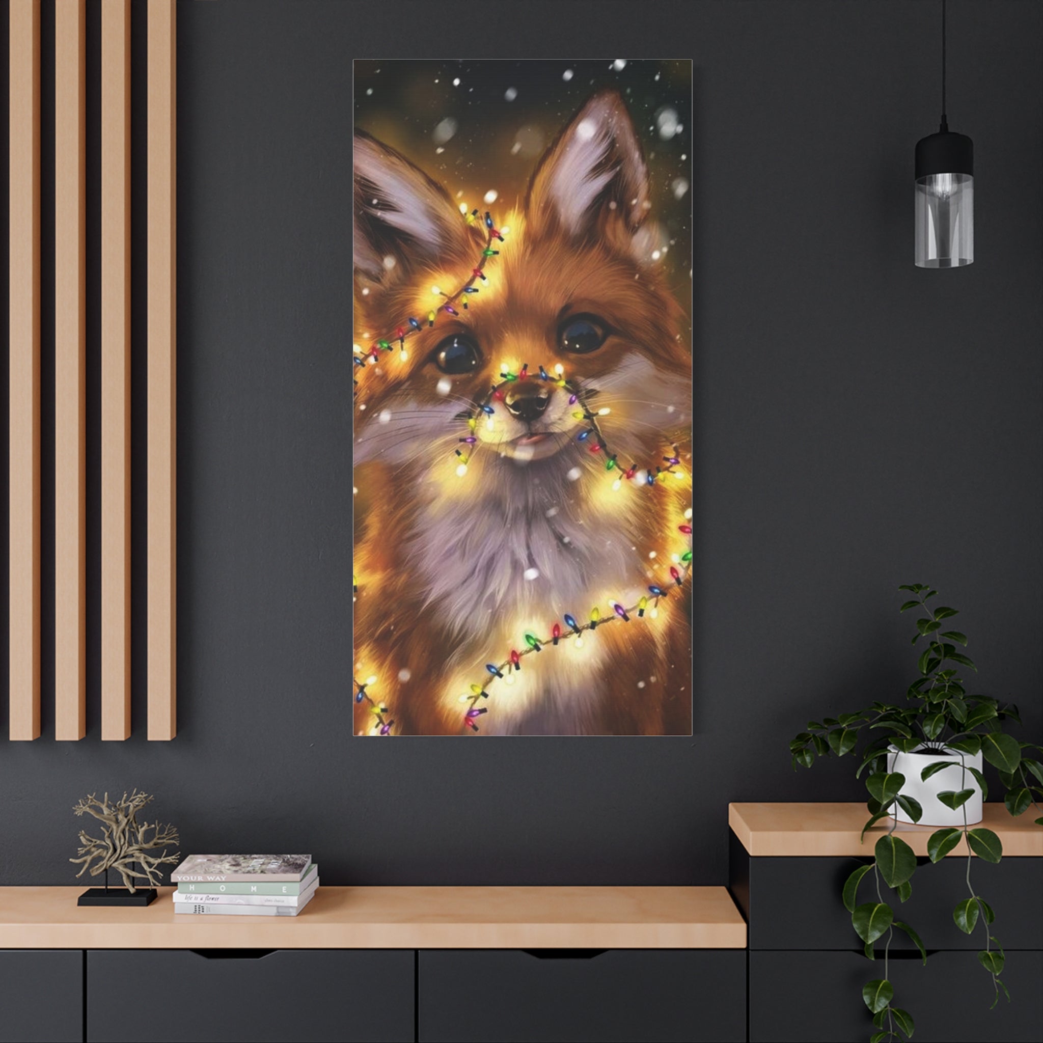 Christmas Fox Canvas Print, Holiday Wall Art, Cute Animal Decor, Light-Up Fox Artwork, Perfect Gift for Pet Lovers