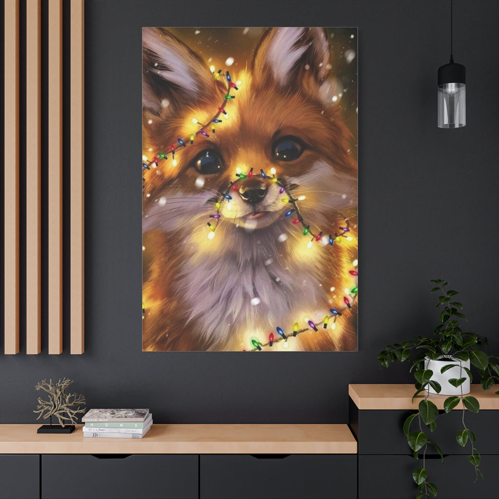 Christmas Fox Canvas Print, Holiday Wall Art, Cute Animal Decor, Light-Up Fox Artwork, Perfect Gift for Pet Lovers