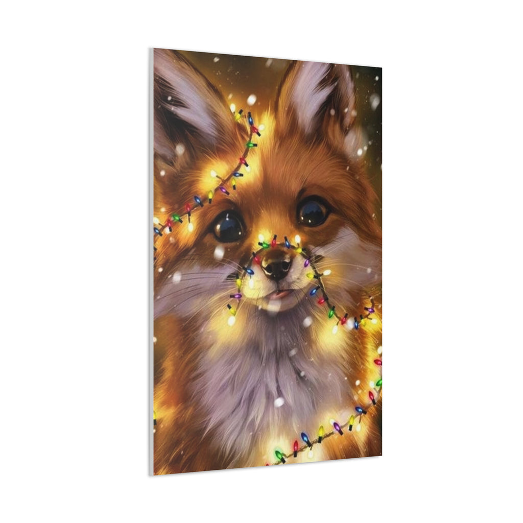 Christmas Fox Canvas Print, Holiday Wall Art, Cute Animal Decor, Light-Up Fox Artwork, Perfect Gift for Pet Lovers
