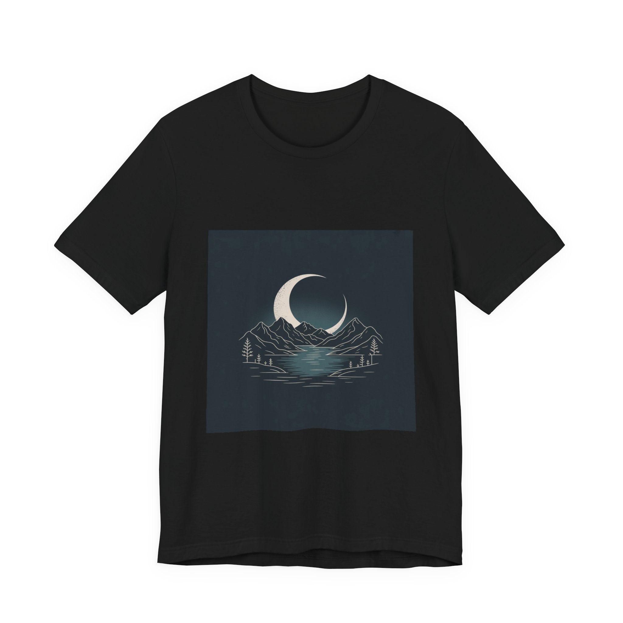 Moonlit Mountains Unisex Tee, Cozy Graphic T-Shirt, Casual Wear for Nature Lovers, Gift for Campers, Perfect for Outdoor Adventures
