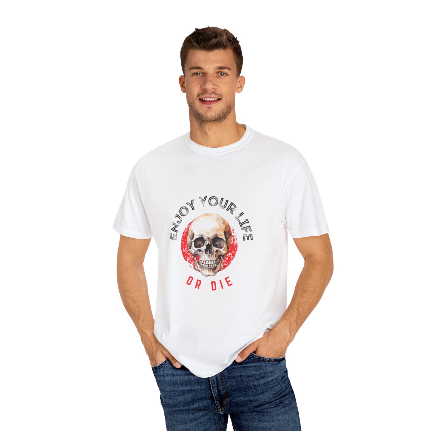 Skull Graphic T-Shirt, Enjoy Your Life Tee, Unisex Casual Shirt, Alternative Fashion, Edgy Gift for Halloween, Summer Wardrobe