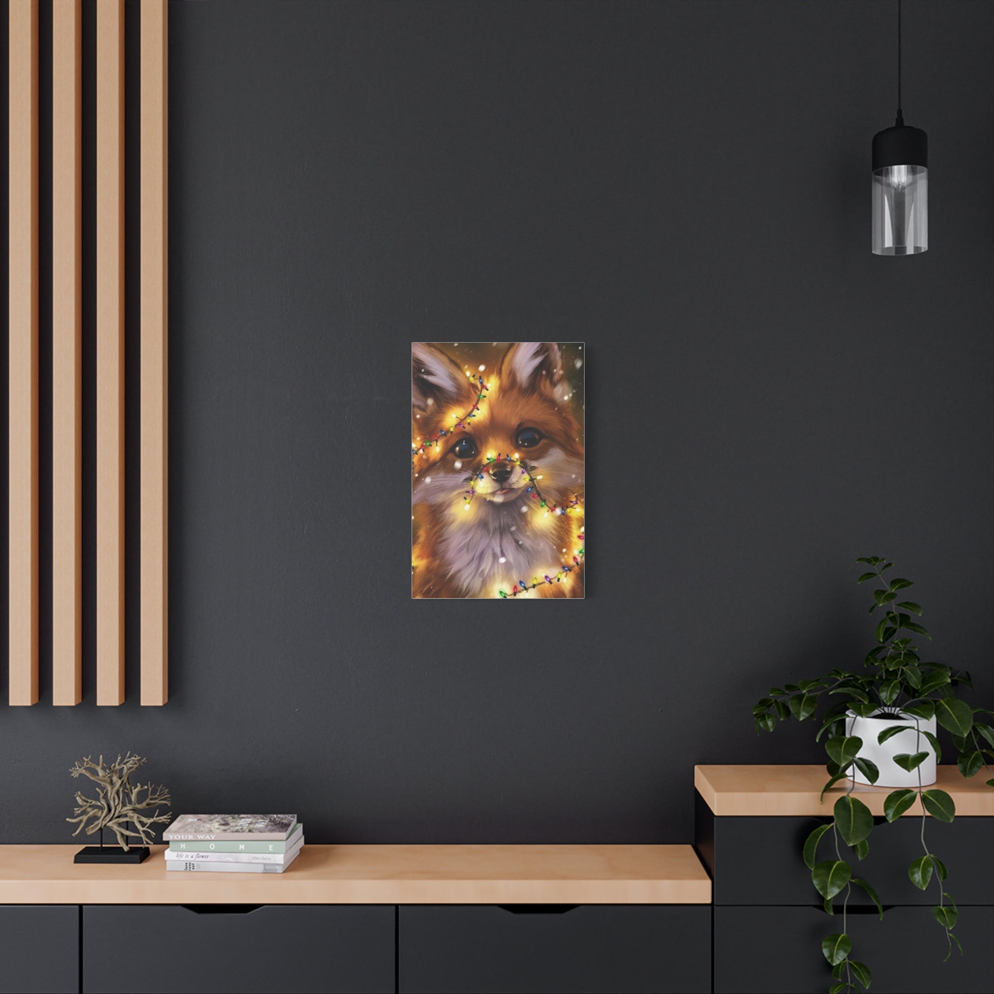 Christmas Fox Canvas Print, Holiday Wall Art, Cute Animal Decor, Light-Up Fox Artwork, Perfect Gift for Pet Lovers