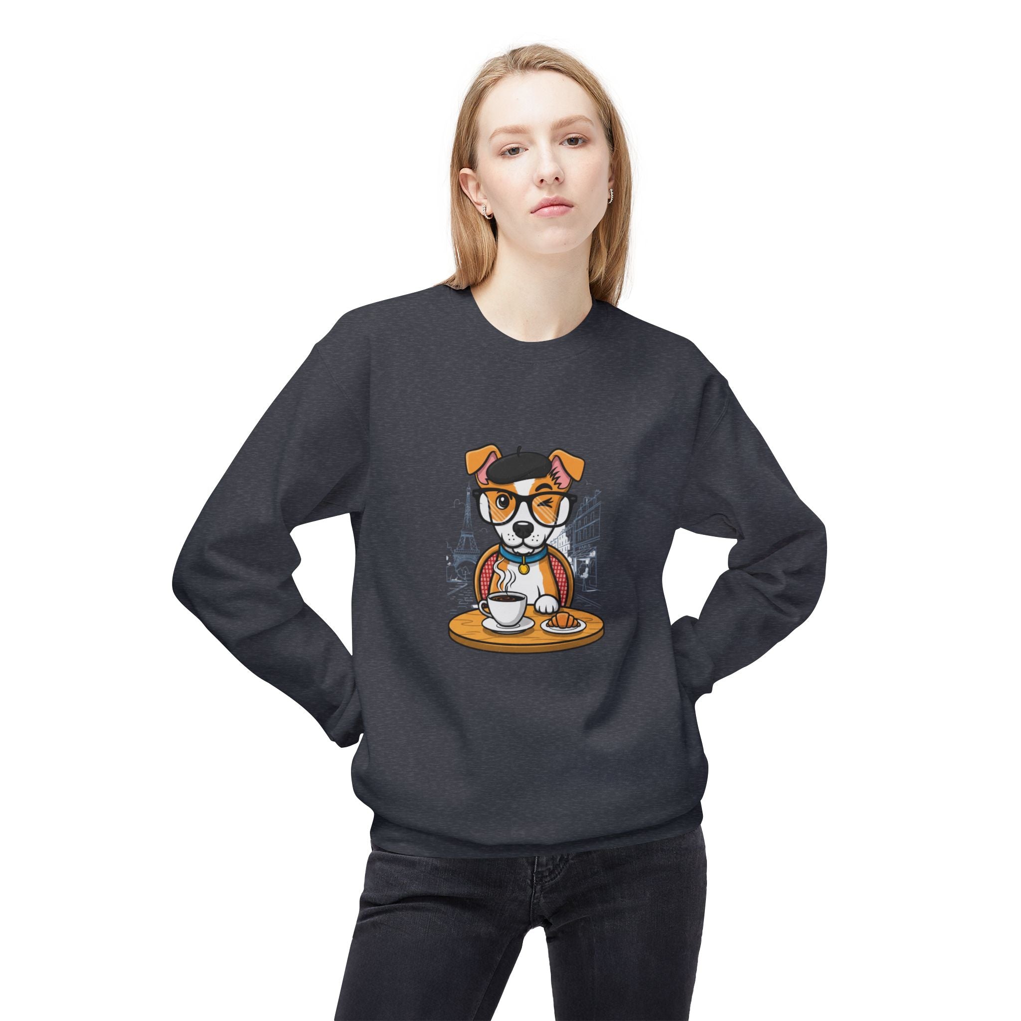 Cute Dog Coffee Lover Sweatshirt, Pet Lover Gift, Cozy Crewneck, Animal Lover Apparel, Funny Sweatshirt for Dog Moms, Casual Outfit