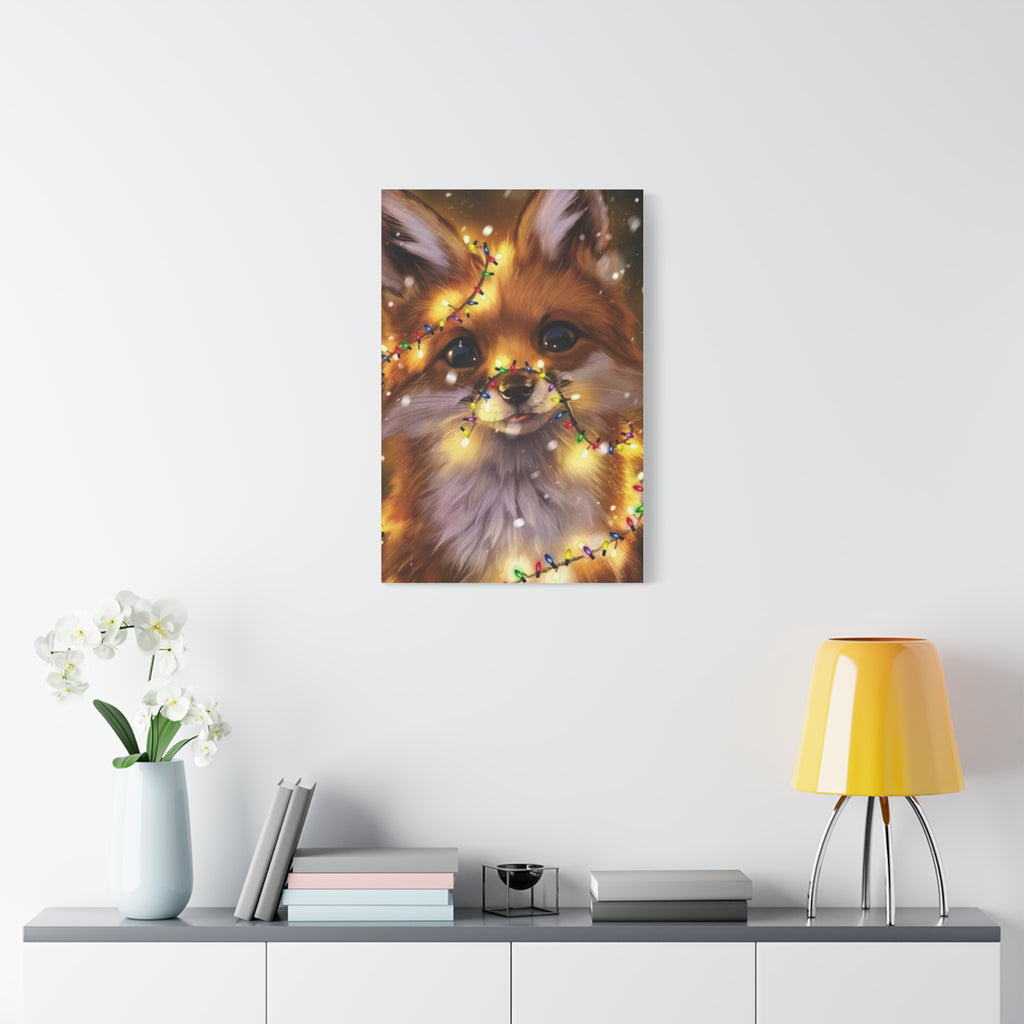 Christmas Fox Canvas Print, Holiday Wall Art, Cute Animal Decor, Light-Up Fox Artwork, Perfect Gift for Pet Lovers