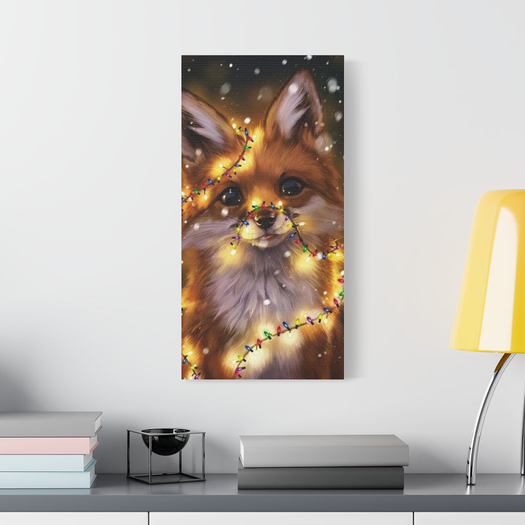 Christmas Fox Canvas Print, Holiday Wall Art, Cute Animal Decor, Light-Up Fox Artwork, Perfect Gift for Pet Lovers