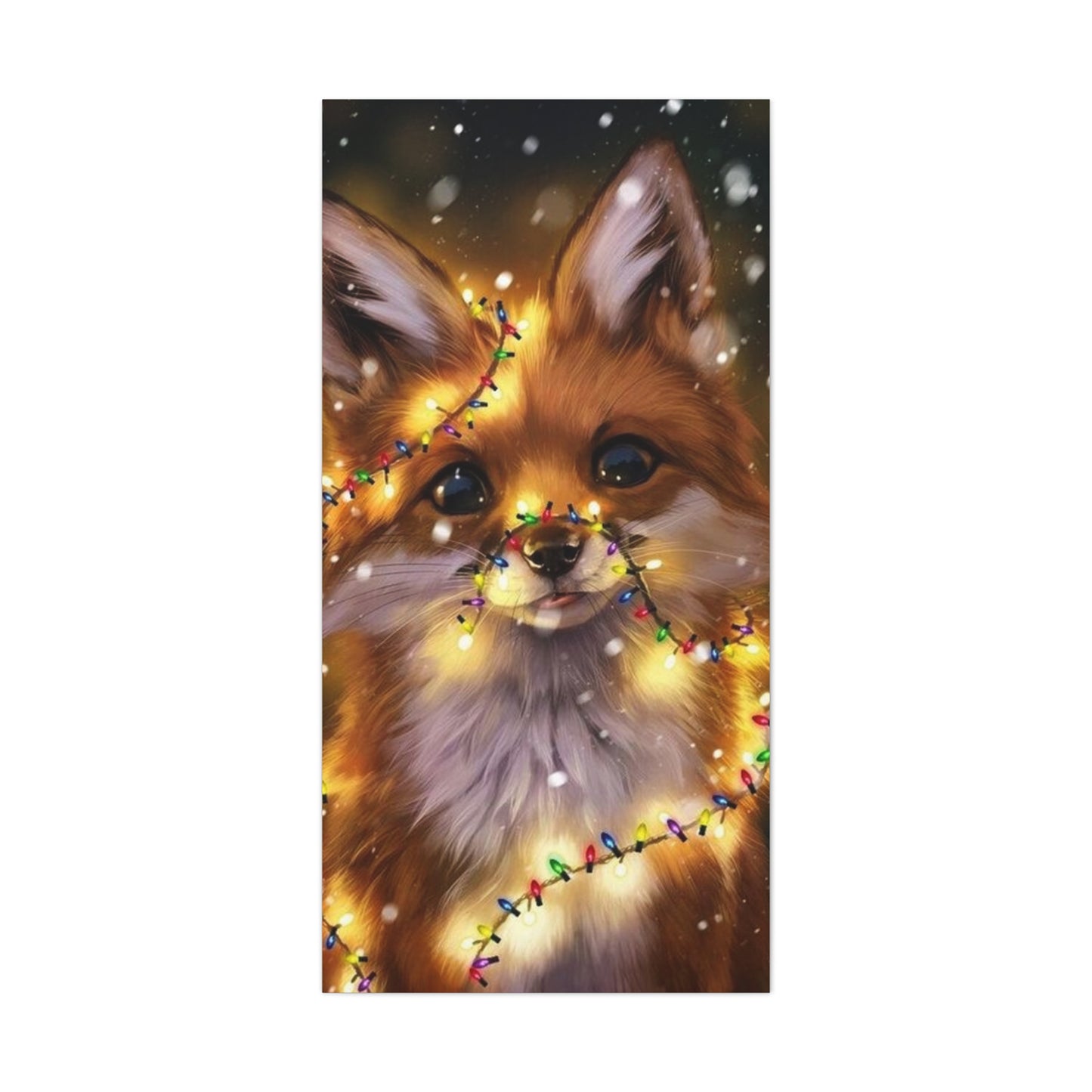Christmas Fox Canvas Print, Holiday Wall Art, Cute Animal Decor, Light-Up Fox Artwork, Perfect Gift for Pet Lovers