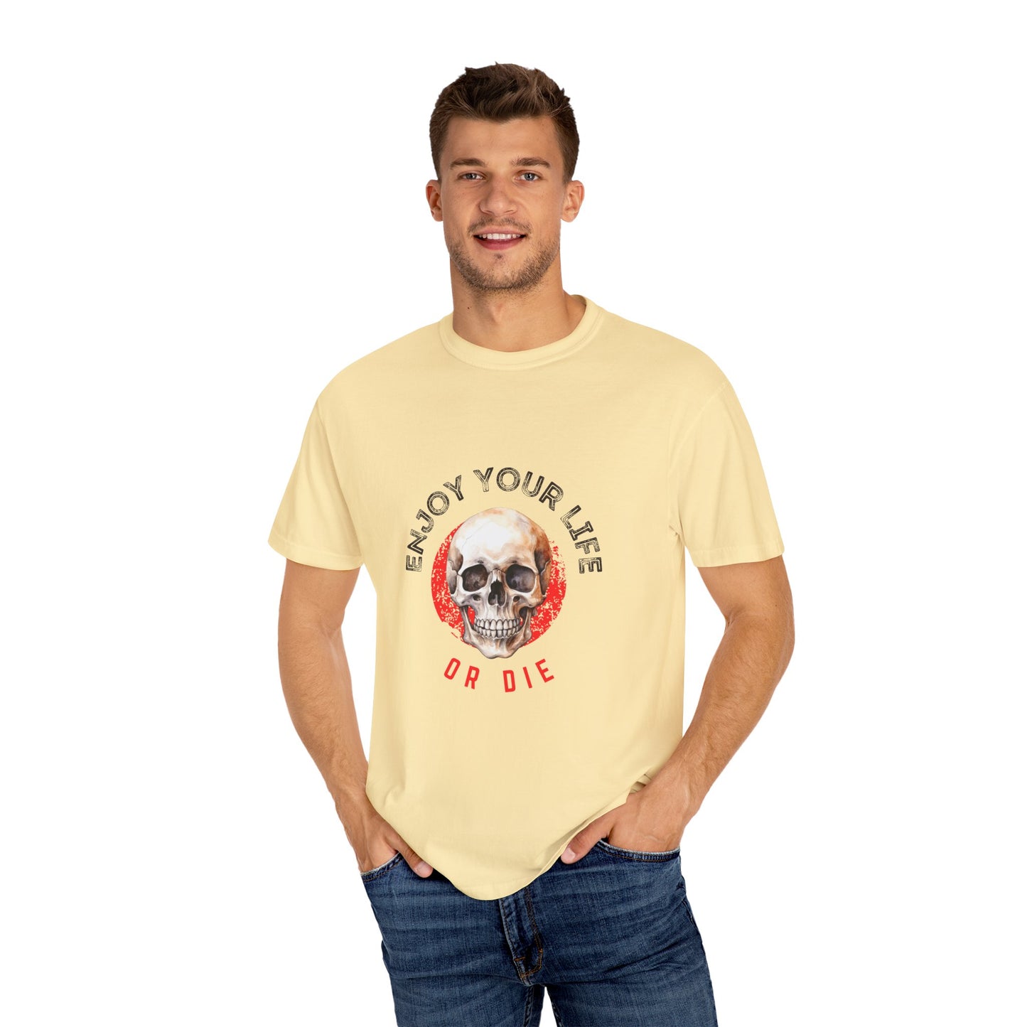 Skull Graphic T-Shirt, Enjoy Your Life Tee, Unisex Casual Shirt, Alternative Fashion, Edgy Gift for Halloween, Summer Wardrobe