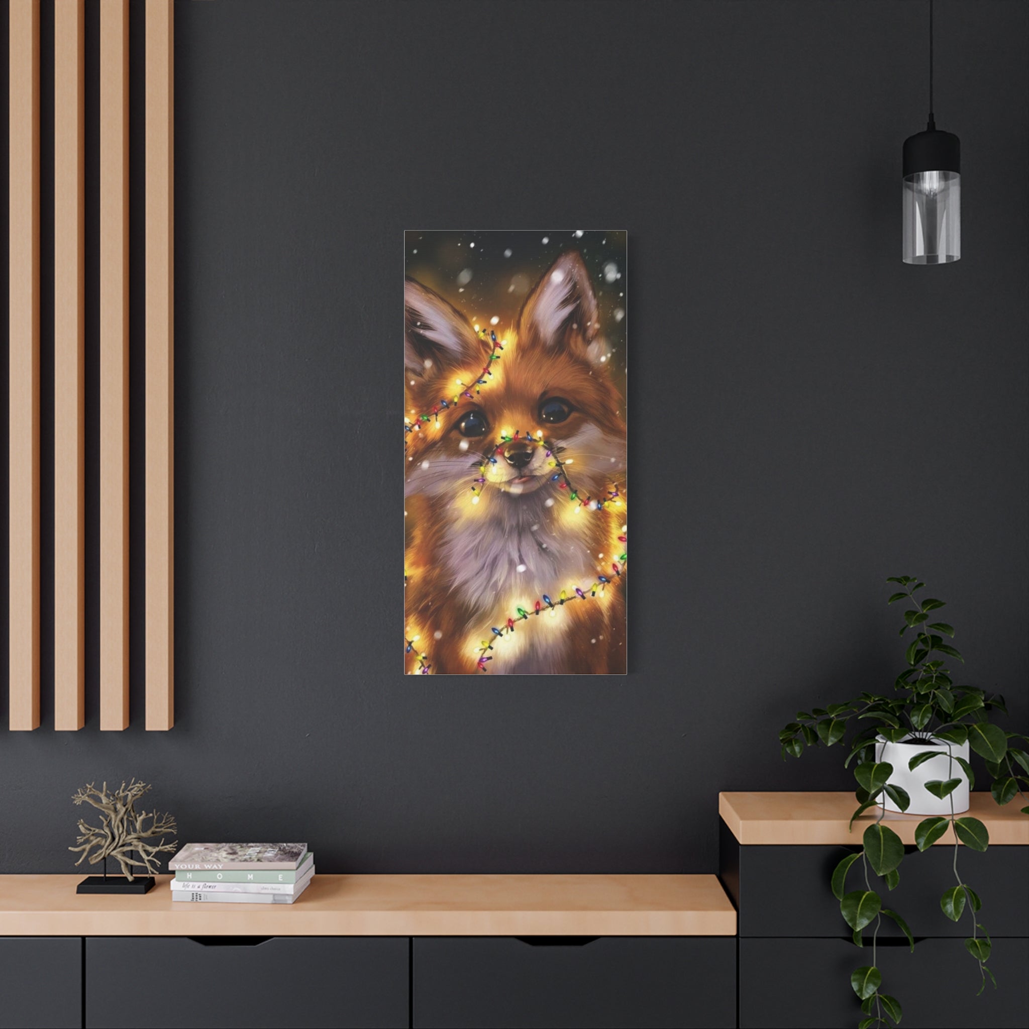 Christmas Fox Canvas Print, Holiday Wall Art, Cute Animal Decor, Light-Up Fox Artwork, Perfect Gift for Pet Lovers