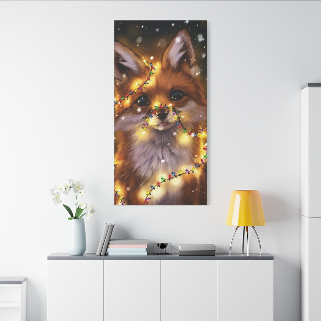 Christmas Fox Canvas Print, Holiday Wall Art, Cute Animal Decor, Light-Up Fox Artwork, Perfect Gift for Pet Lovers
