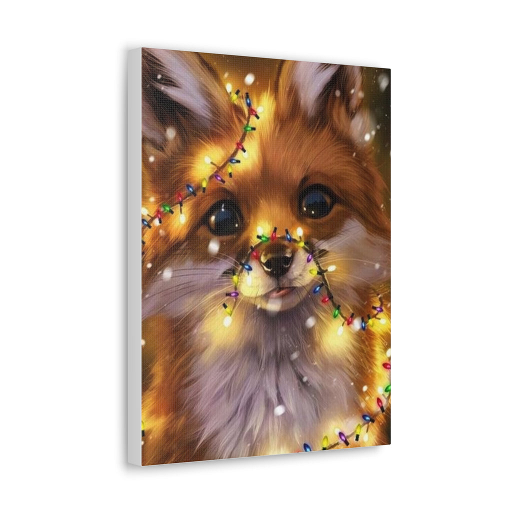 Christmas Fox Canvas Print, Holiday Wall Art, Cute Animal Decor, Light-Up Fox Artwork, Perfect Gift for Pet Lovers