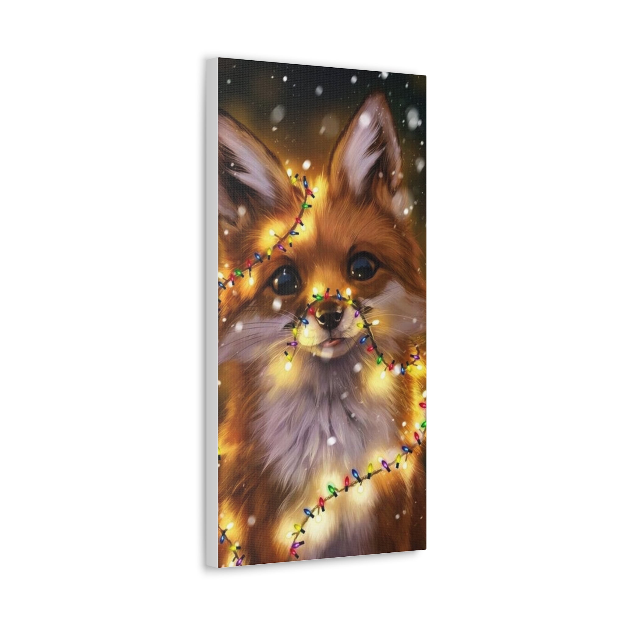Christmas Fox Canvas Print, Holiday Wall Art, Cute Animal Decor, Light-Up Fox Artwork, Perfect Gift for Pet Lovers