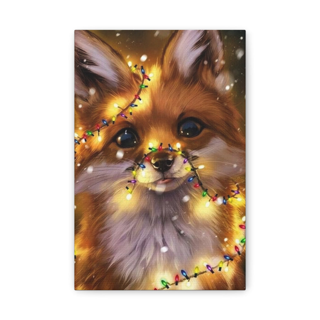 Christmas Fox Canvas Print, Holiday Wall Art, Cute Animal Decor, Light-Up Fox Artwork, Perfect Gift for Pet Lovers