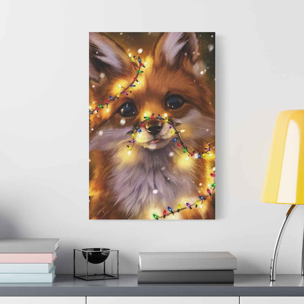 Christmas Fox Canvas Print, Holiday Wall Art, Cute Animal Decor, Light-Up Fox Artwork, Perfect Gift for Pet Lovers
