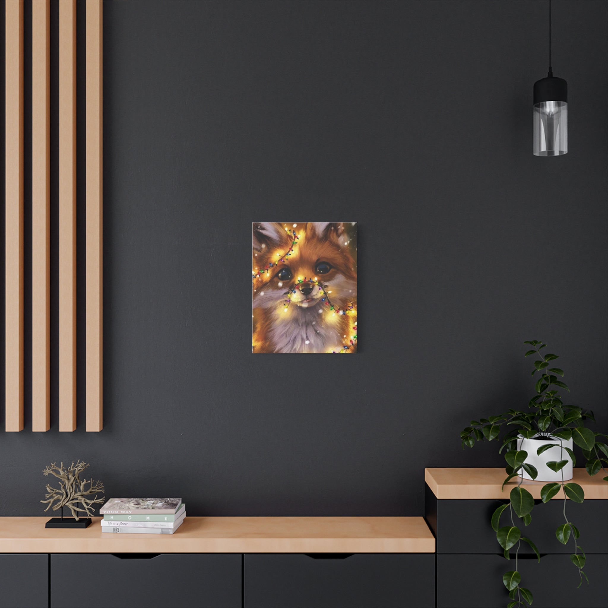 Christmas Fox Canvas Print, Holiday Wall Art, Cute Animal Decor, Light-Up Fox Artwork, Perfect Gift for Pet Lovers