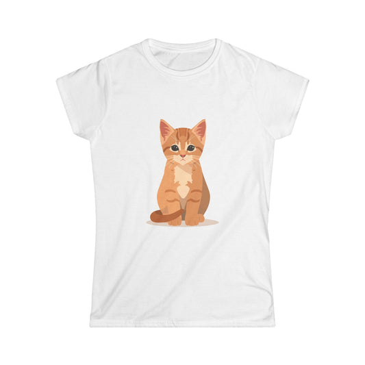 Cute Cat Graphic Women's Softstyle Tee, Cat Lover Shirt, Birthday Gift for Her, Pet Owner Apparel, Cute Animal Tee, Casual Cat Tee