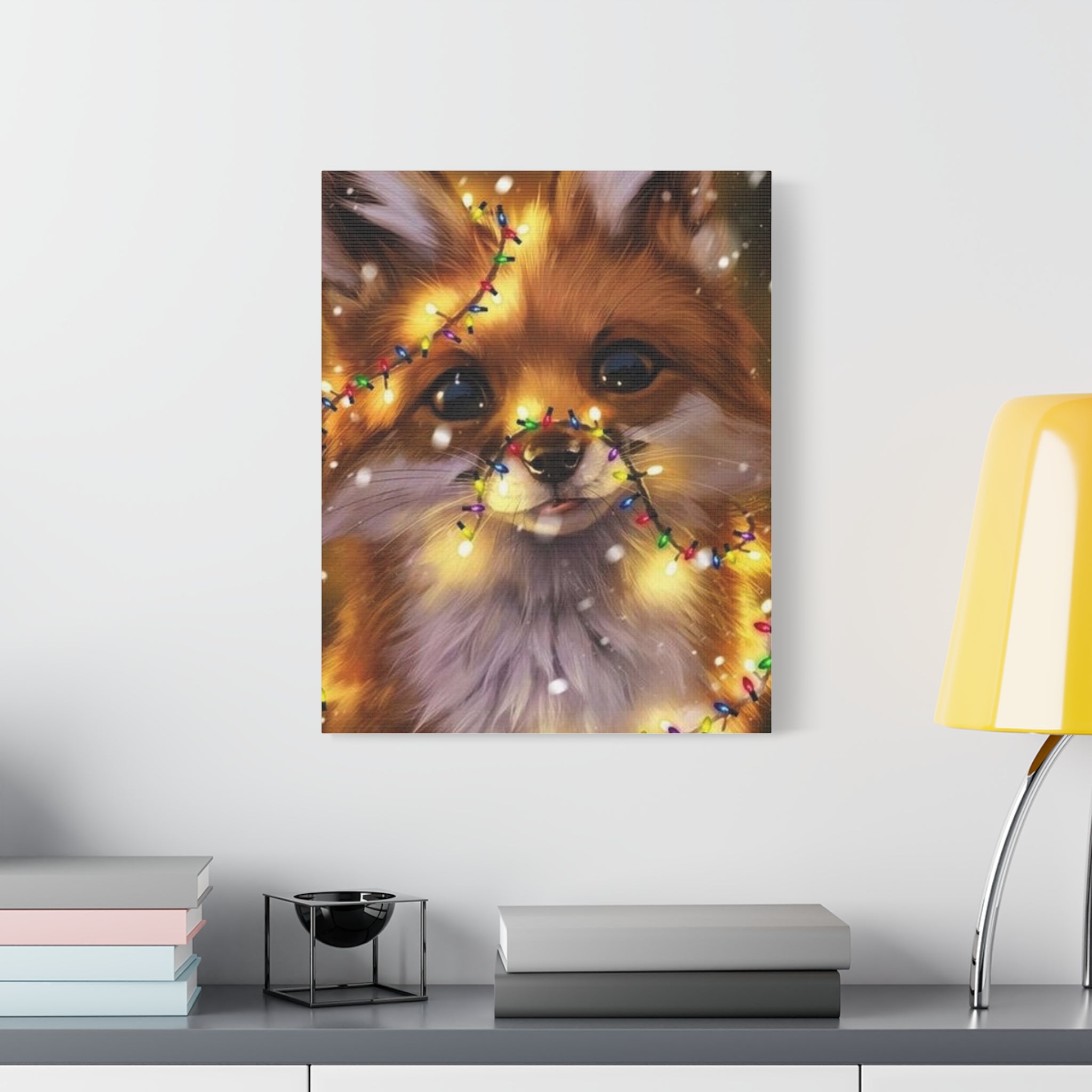 Christmas Fox Canvas Print, Holiday Wall Art, Cute Animal Decor, Light-Up Fox Artwork, Perfect Gift for Pet Lovers